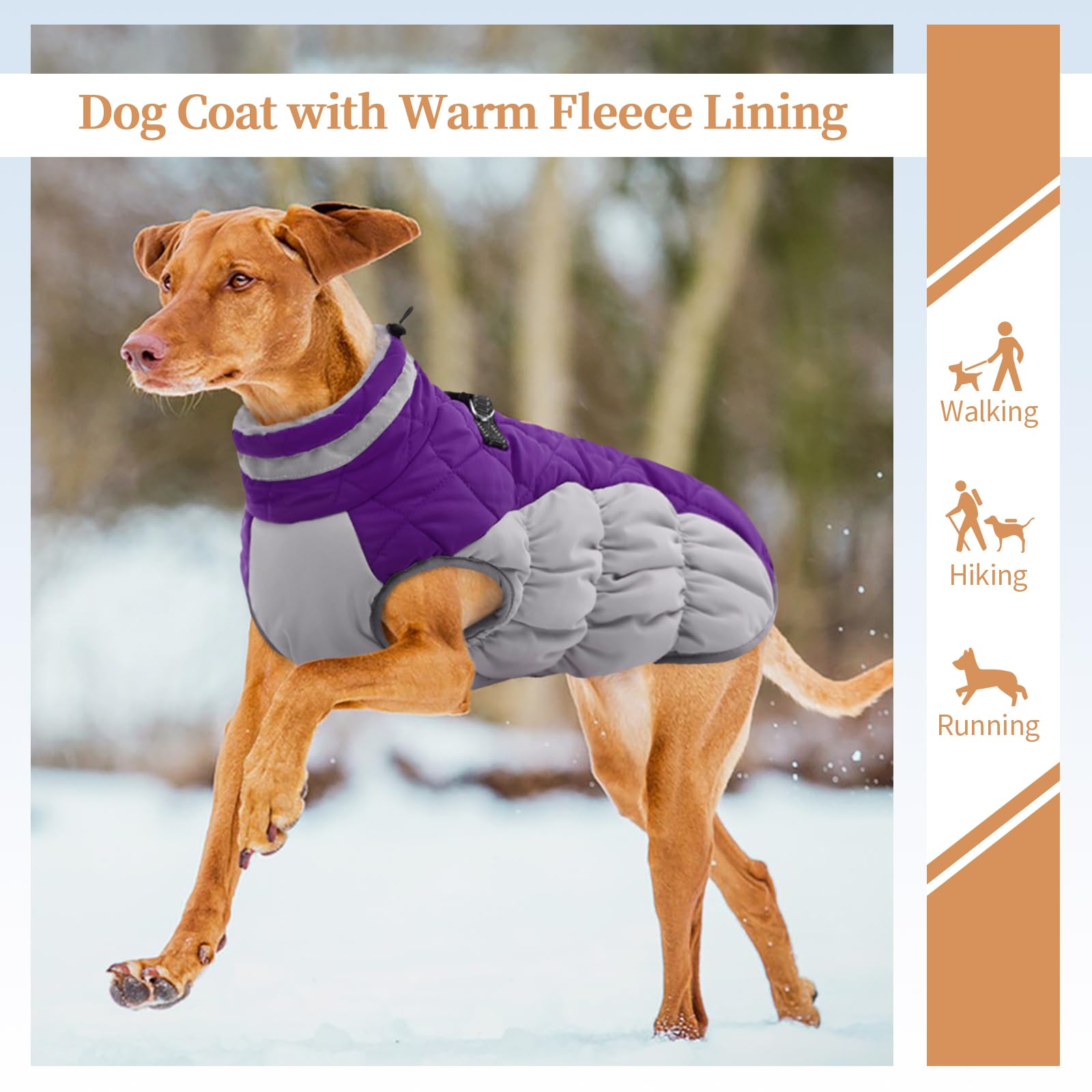 Ouobob Dog Winter Jacket Cozy Reflective Waterproof Windproof Warm Pet Garment,Comfortable Cold Weather Fleece Apparel Outfits W