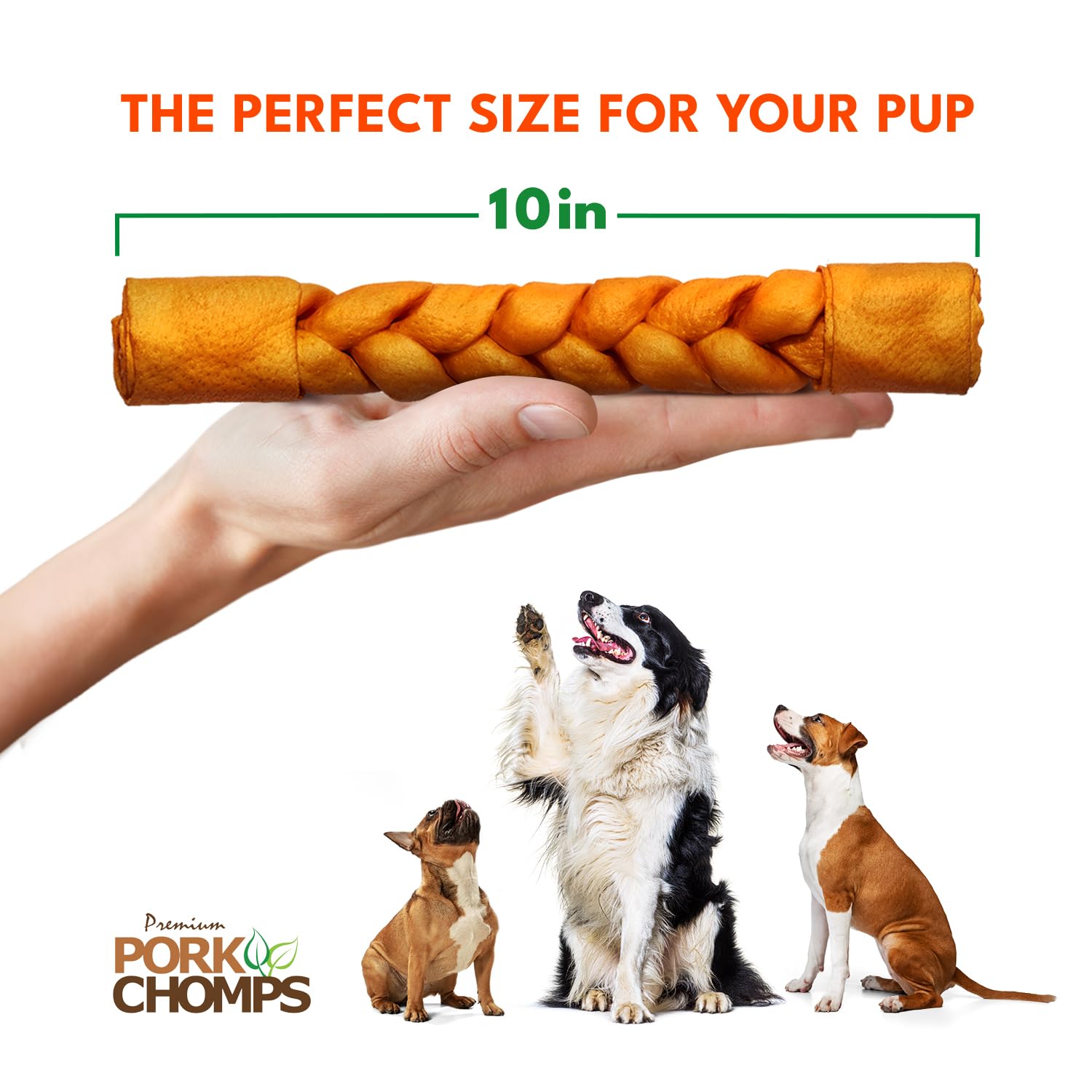Pork Chomps Roasted Pork Skin Dog Chew, 10-inch Braid, 1 Count