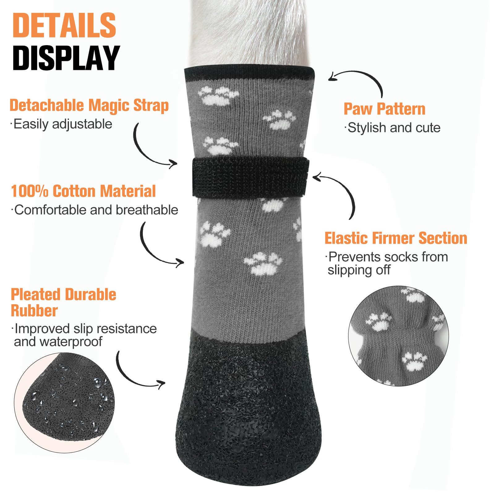 Beautyzoo Anti Slip Dog Socks Boots, Dog Shoes For Hot/Cold Pavement Snow Rain Days,Waterproof Grip Dog Booties Paw Protector For Hardwood Floor, Prevent Licking For Small Medium Large Senior Old Dogs