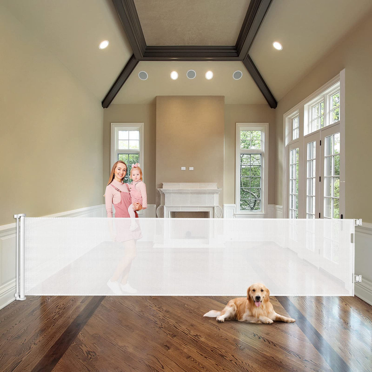 Mom's Choice Awards Winner - WOMHOM 100 Inch Extra Wide Retractable Baby Gates Extra Wide Baby gate for Large Opening Extra Long