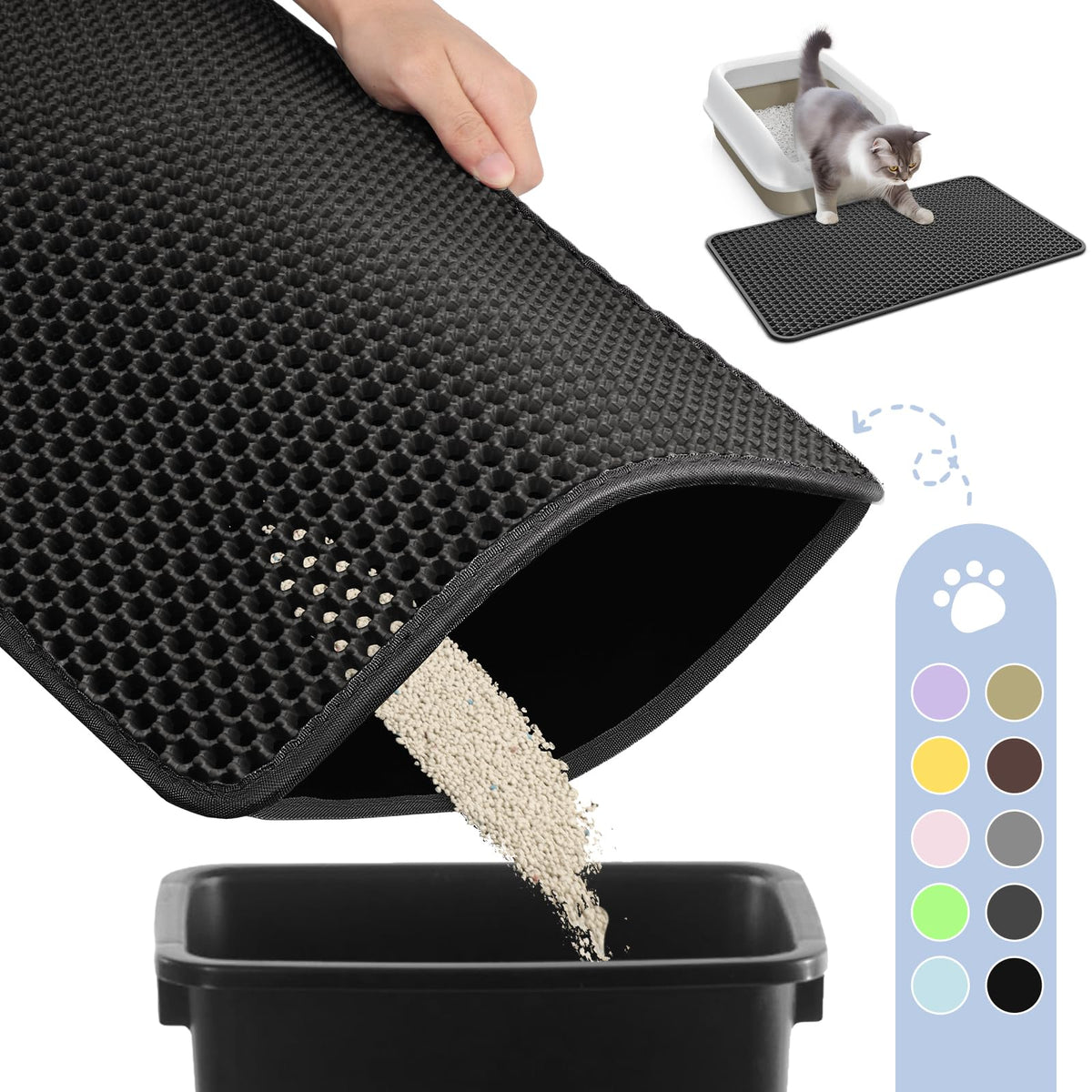 Cat Litter Mat - 23.2'' X 14.6'' Small Litter Trapping Mat, Easy To Clean Litter Box Mat, Waterproof, Urine-Proof, Non-Slip Kitty Litter Mats For Floor, Black