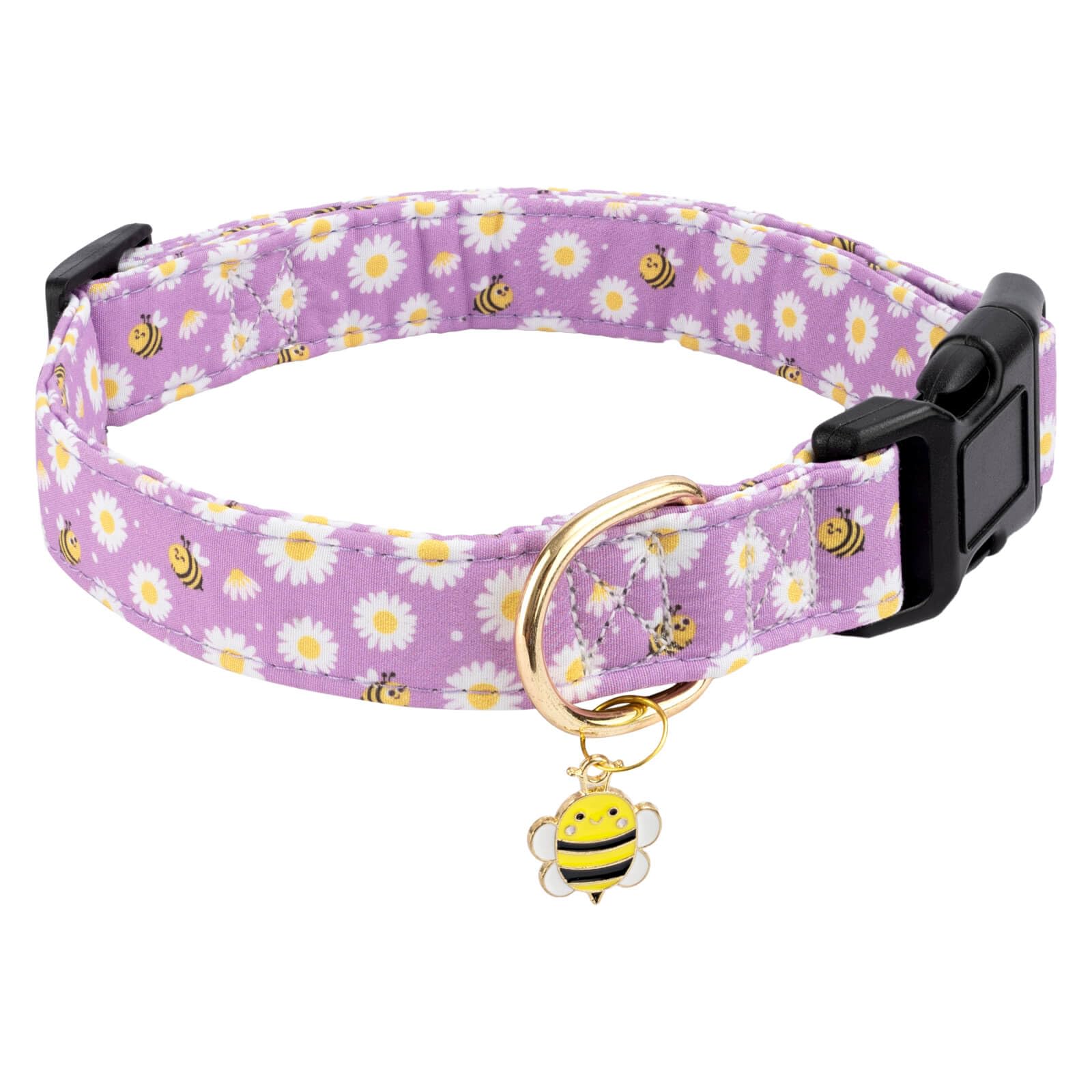 Gelwoo Cotton Dog Collar,Soft and Cute Puppy Collars with Bee Patterned Design for Girl Female Boy Dogs,Adjustable Buckle Pet Co