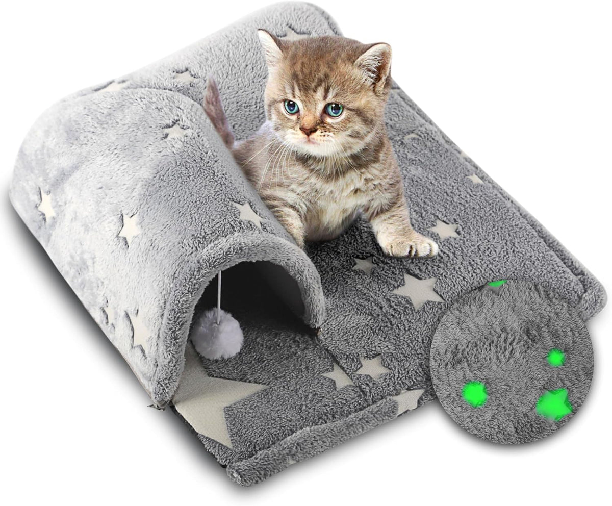 Pomesea Kitten Tunnel Bed Mat, Glow In The Dark Bed For Indoor Cats Toy With 3D Memory Foam, Detachable & Machine Washable, Non-