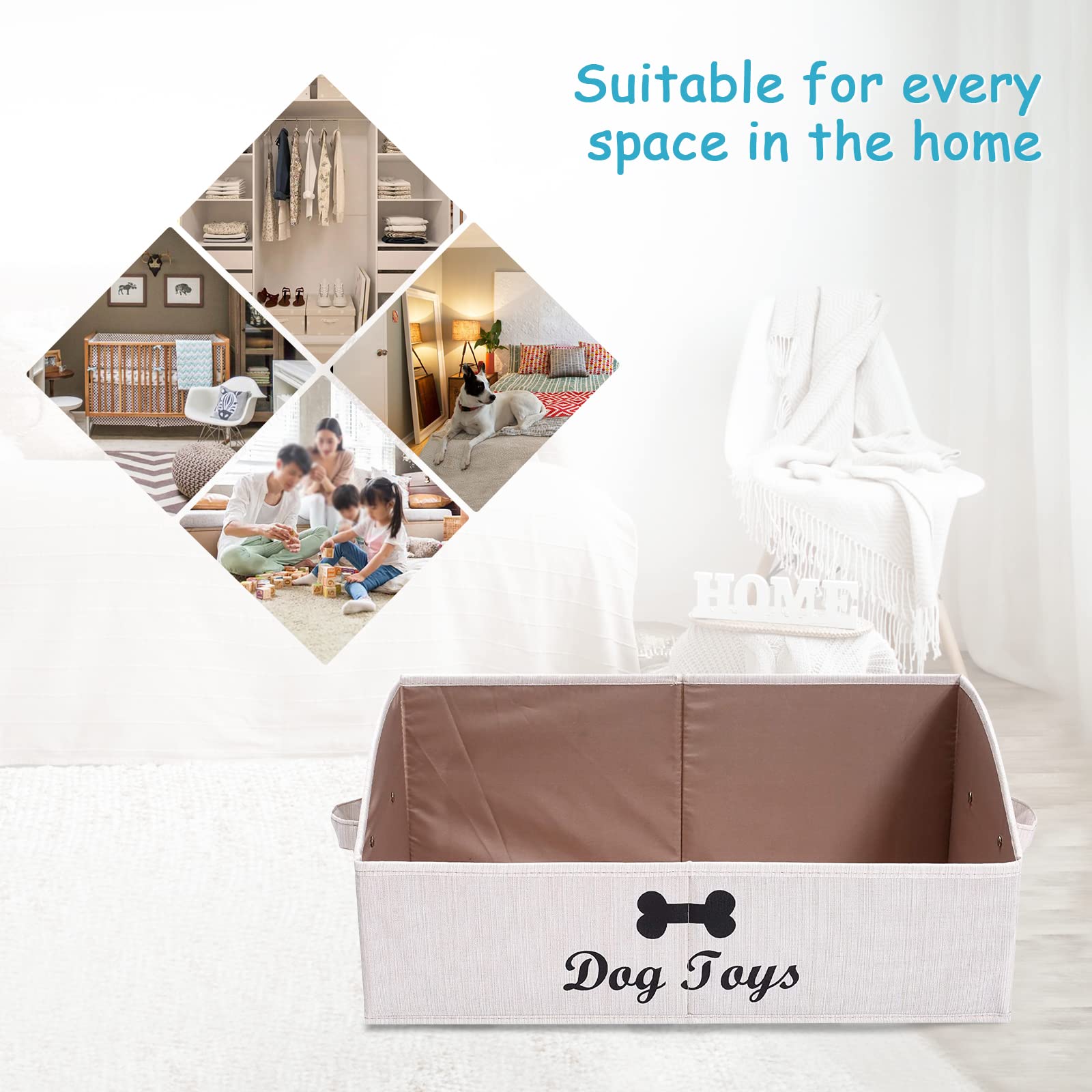 Brabtod Linen-Cotton Blend Dog Toy Basket And Dog Toy Box, Dog Toy Basket Storage - Perfect For Organizing Pet Toys, Blankets, L