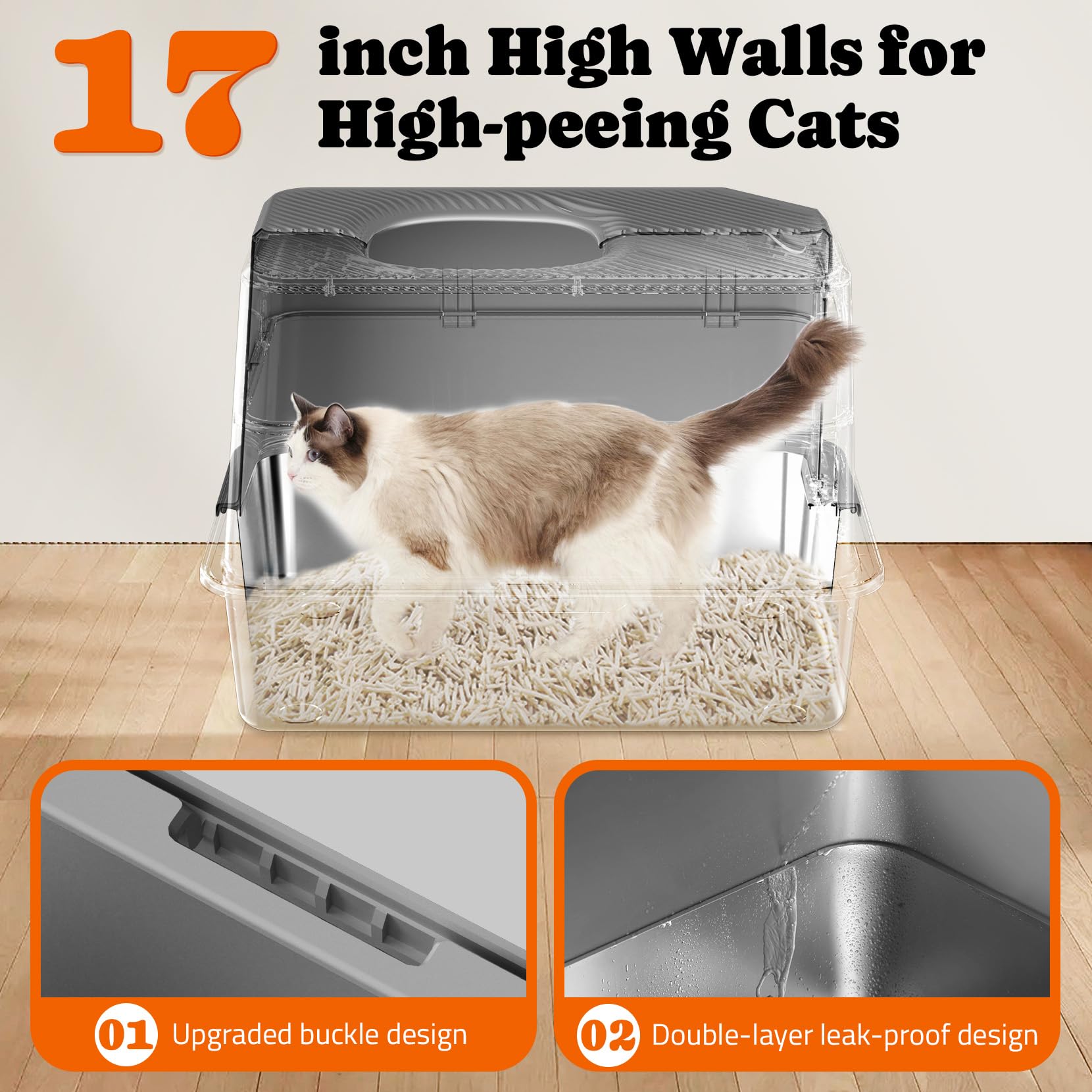 Pawtners Stainless Steel Cat Litter Box, Xl Extra Large Enclosed Kitty Litter Pan, Front Entry Top Exit Hooded Metal Cat Toilet