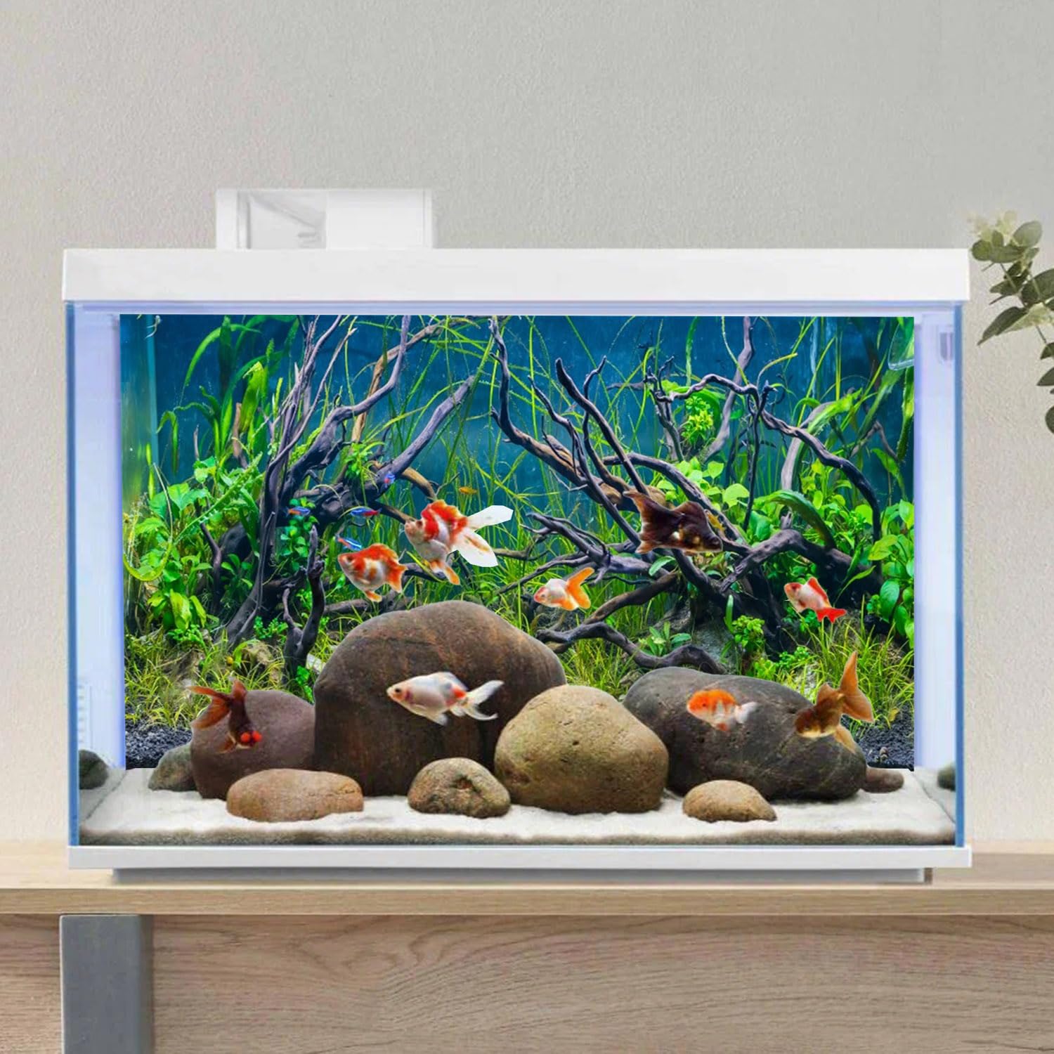 Awert 48X18 Inches Tropical Fish Tank Background River Bed & Lake Aquatic Plant Undersea Tree Branch Aquarium Background Vinyl