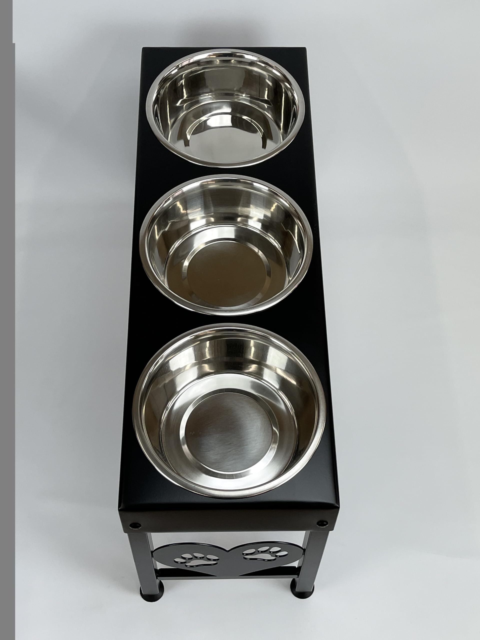 Large Elevated Dog Feeder 12 Inch Tall Triple Stainless Raised Bowls Powdercoated Steel