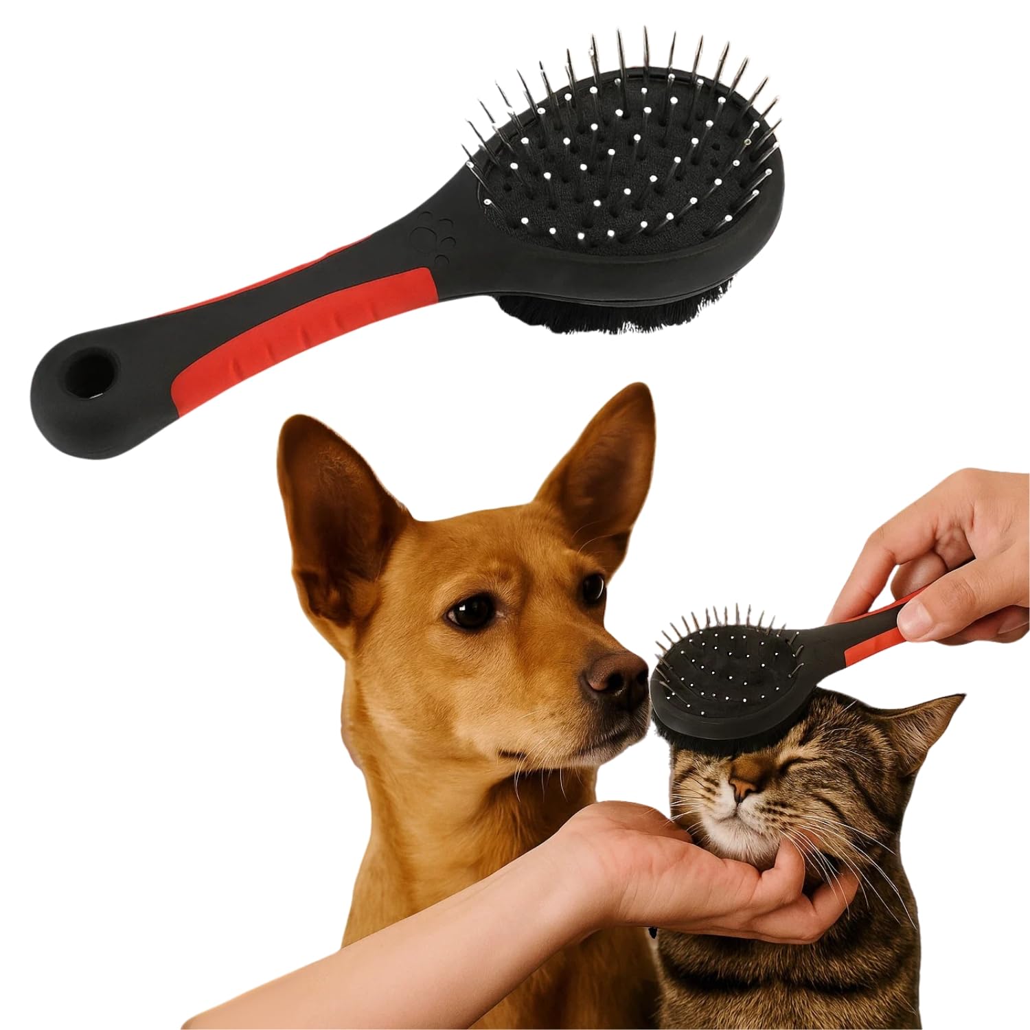 WiggleBoo 21cm Dual Side Pet Grooming Bathing Brush for Dogs & Cats  Steel Pin & Soft Bristle  Heavy Duty Plastic Handle  Des