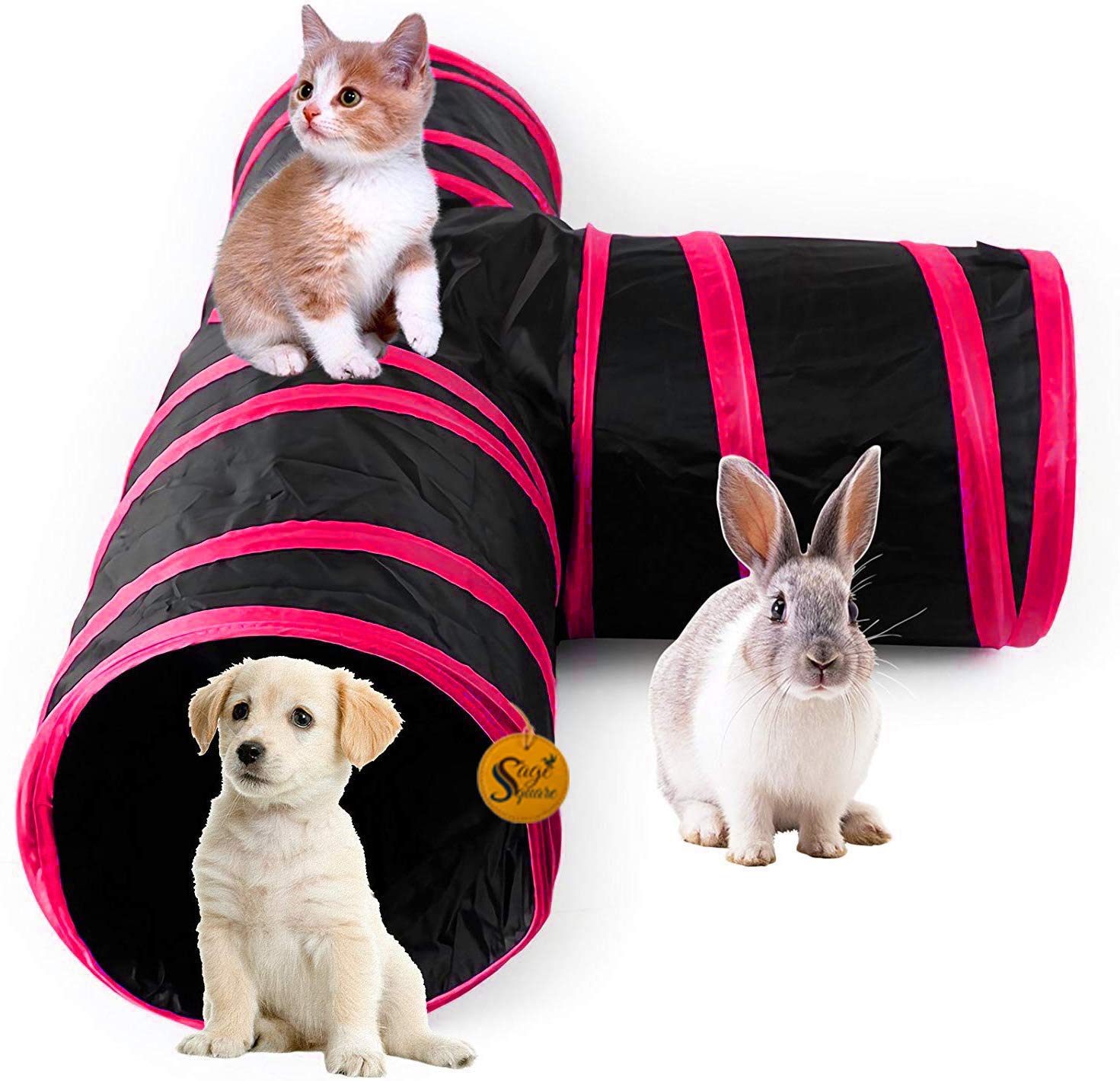 Sage Square Big Size Portable Sleeping Bag Exercise 3 Way Tunnel With Hanging Ball For Cat, Kitten, Rabbit, Guinea Pig, Puppy (R