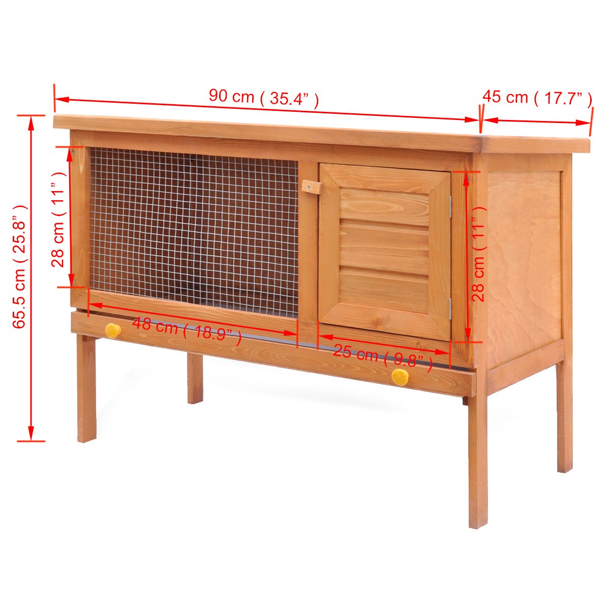 vidaXL Outdoor Rabbit Hutch - Small Pet Cage -1 Layer Wooden Construction - with Iron Wire Mesh - 36&quot; x 17.7&quot; x 25.8&quot;