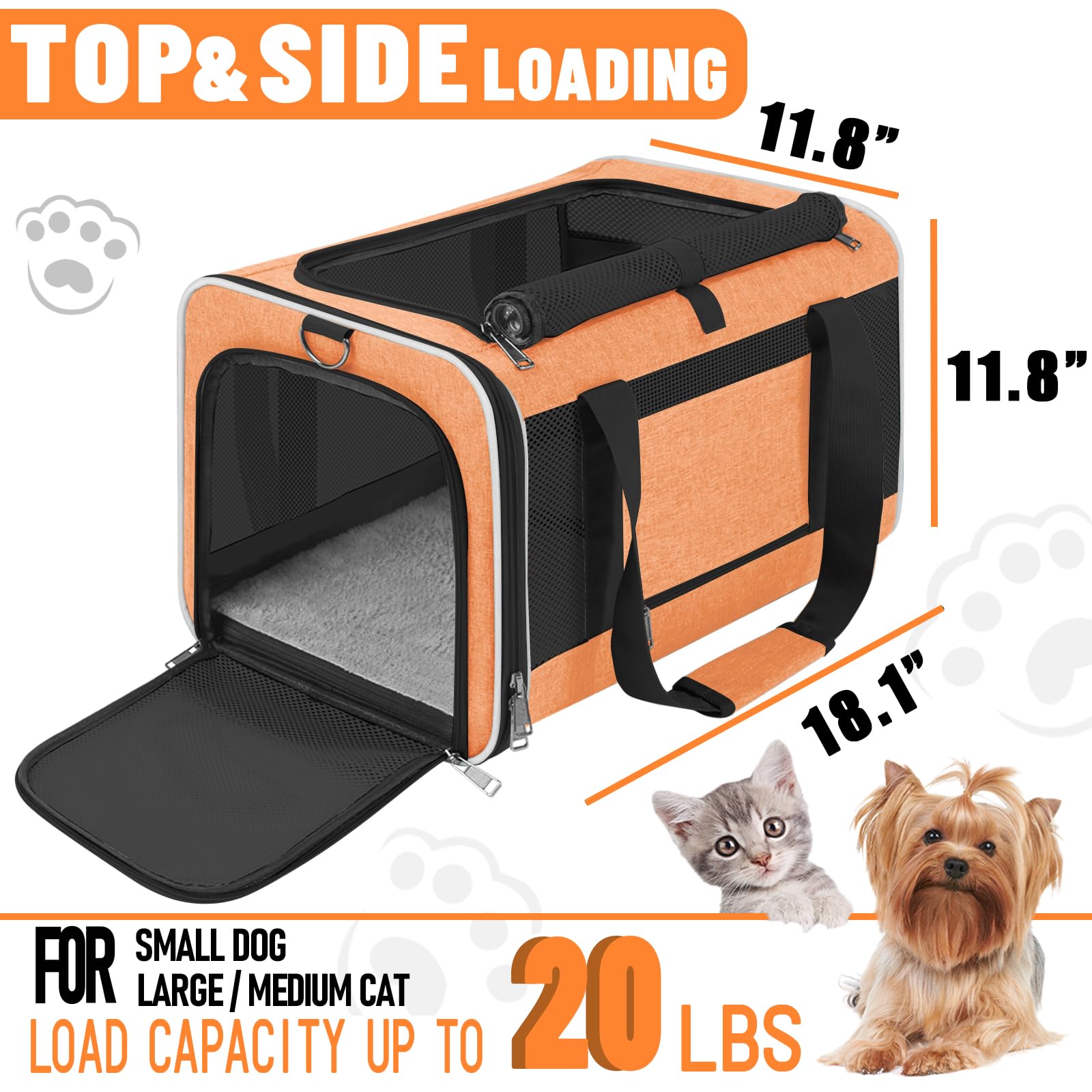 Gapzer Large Cat Carry Bag, Soft Shell Shih-Tzu Pet Transport Crate, 18X12X12 Top Opening Maltese-Dog Traveling Mesh Kennel 10 P
