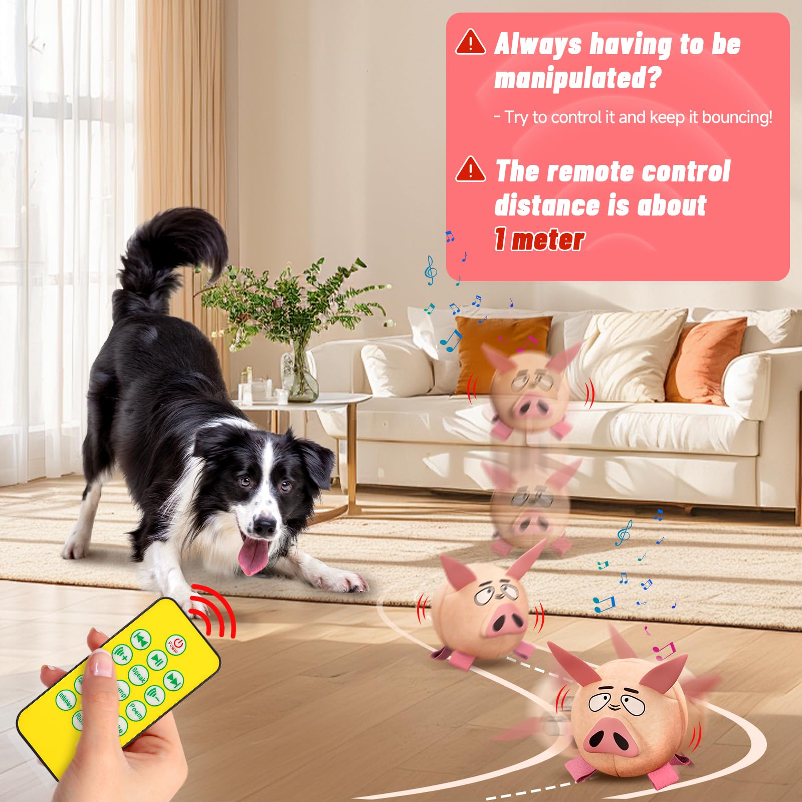Qdan Interactive Dog Toys - Bouncing Ball For Dogs, Remote Control, Jumping Dog Balls With Recording And Music Modes, Dog Birthd