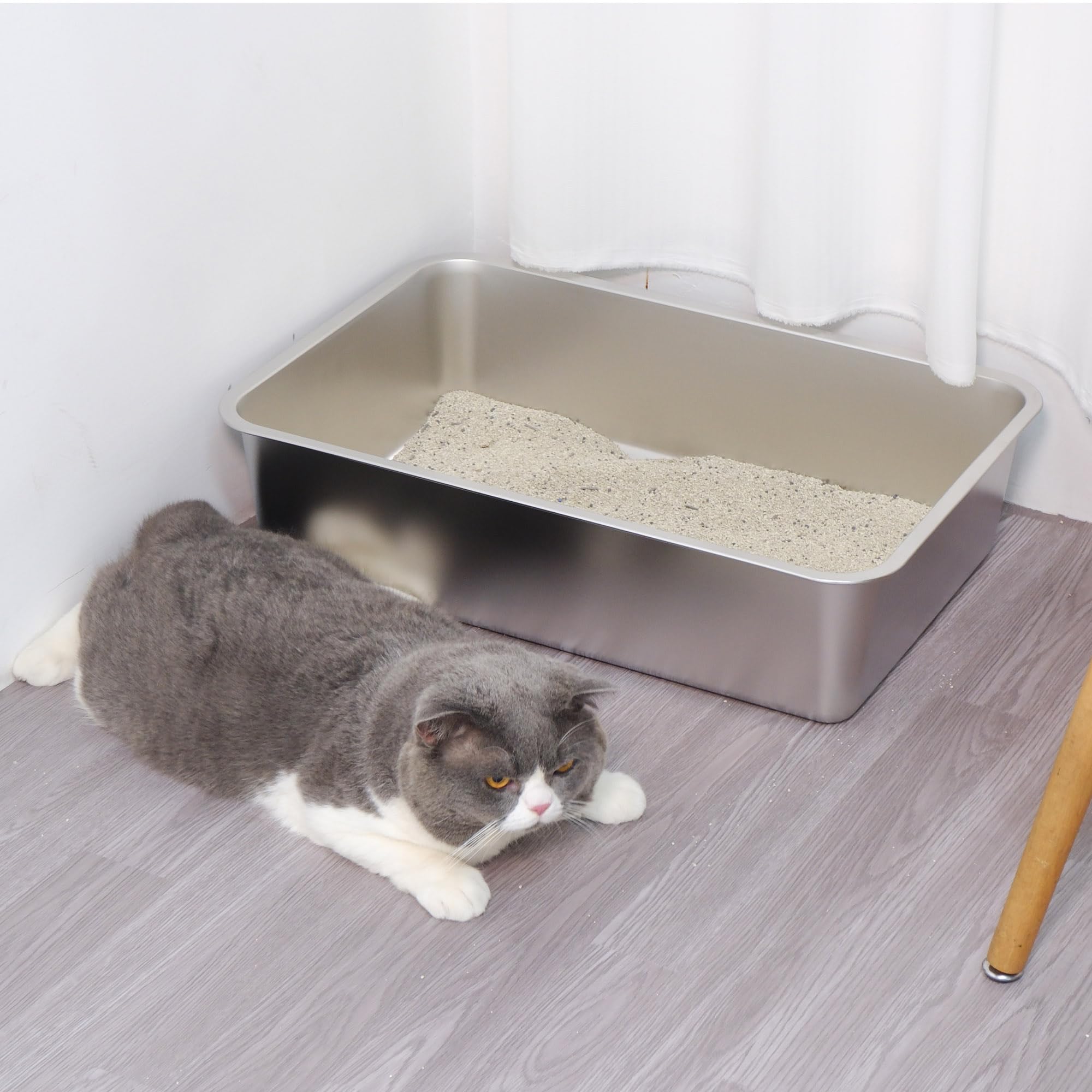 Egmehoad Stainless Steel Cat Litter Box,Xl Metal Litter Boxes For Big Cats, Metal Pet Toilet Easy To Clean,High Sided Litters Bo
