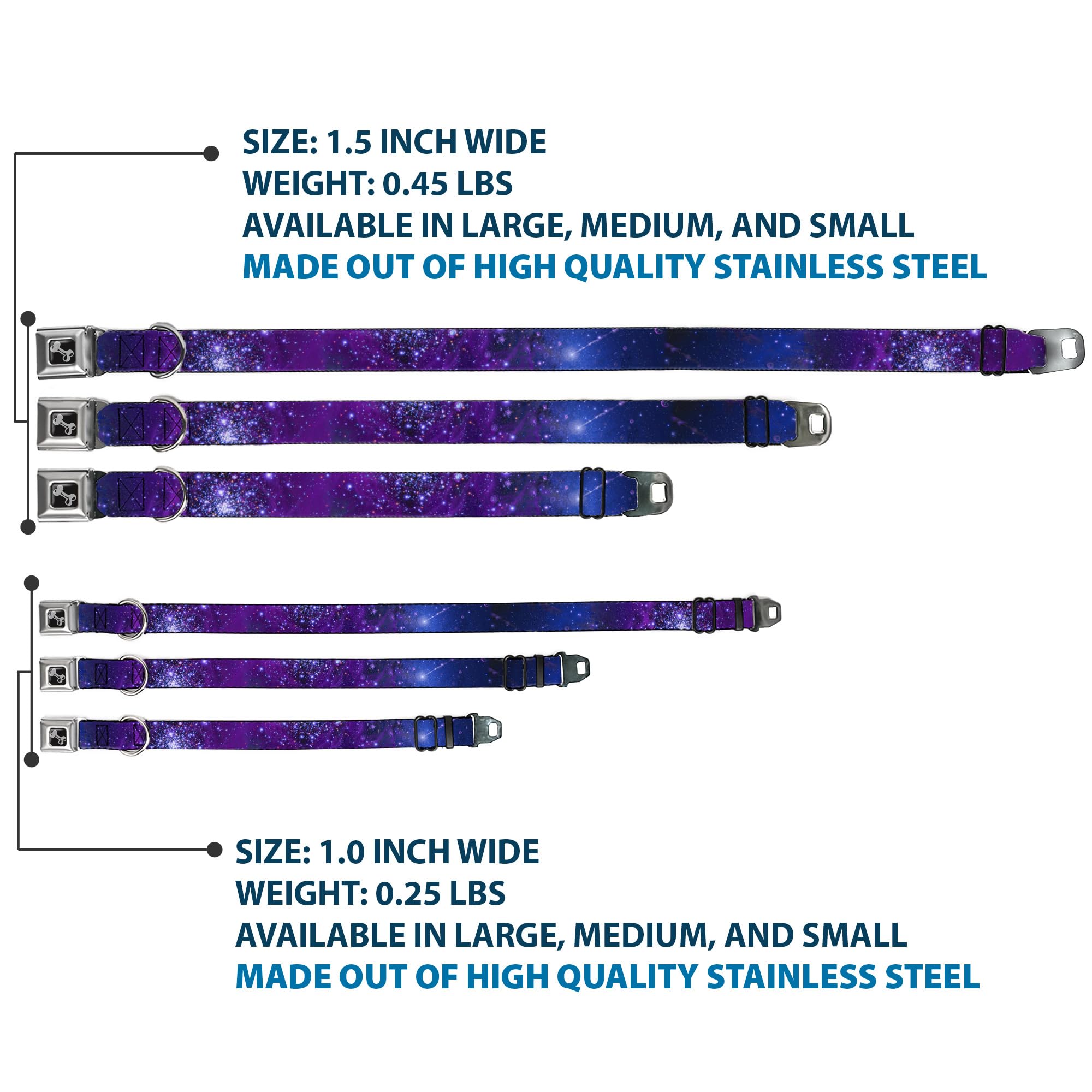Buckle-Down Seatbelt Buckle Dog Collar - Galaxy Blues/Purples - 1' Wide - Fits 15-26' Neck - Large