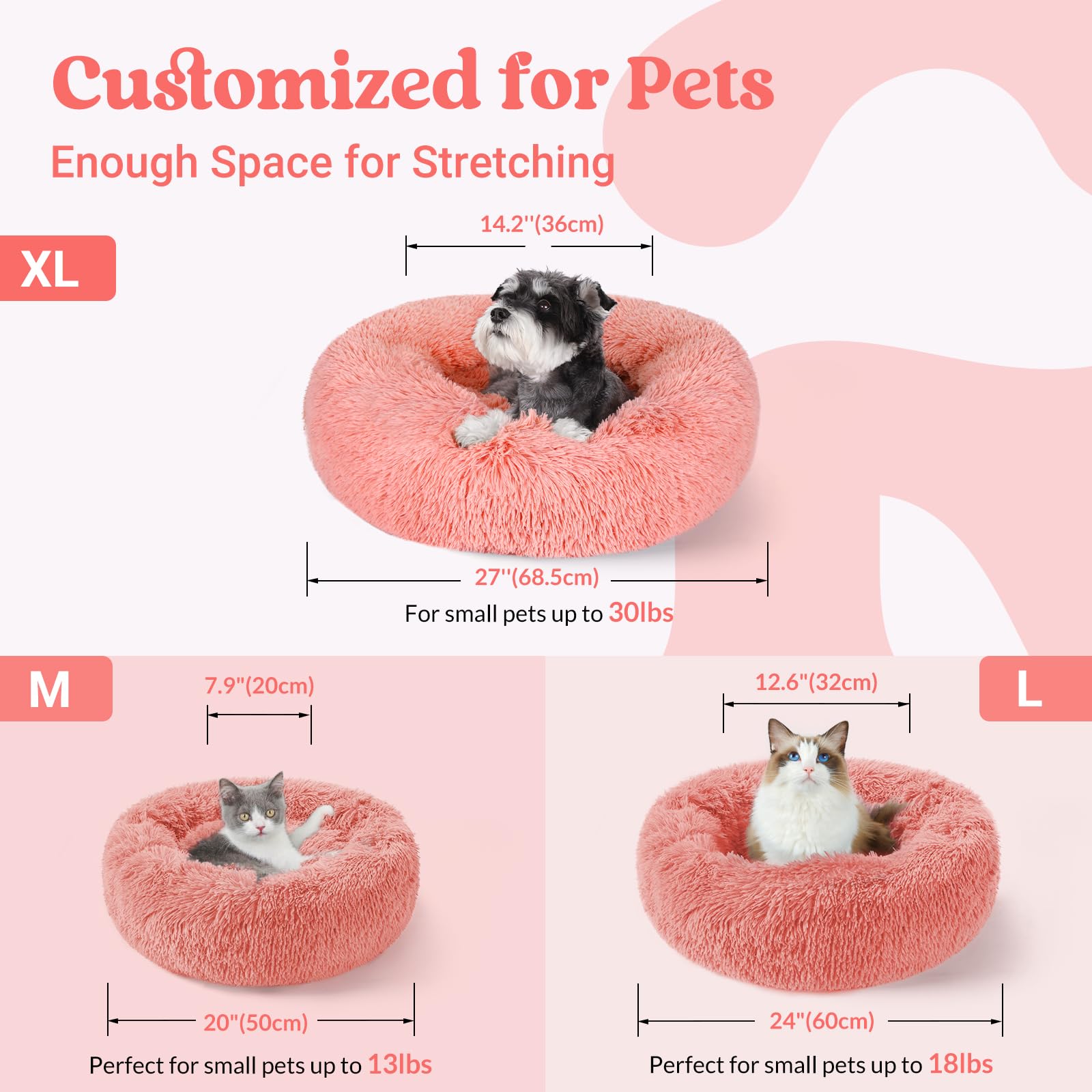 Rabbitgoo Calming Dog Bed For Small Medium, 27 Inches Pet Bed Machine Washable, Non-Slip Round Fluffy Plush Faux Fur, Soft Donut