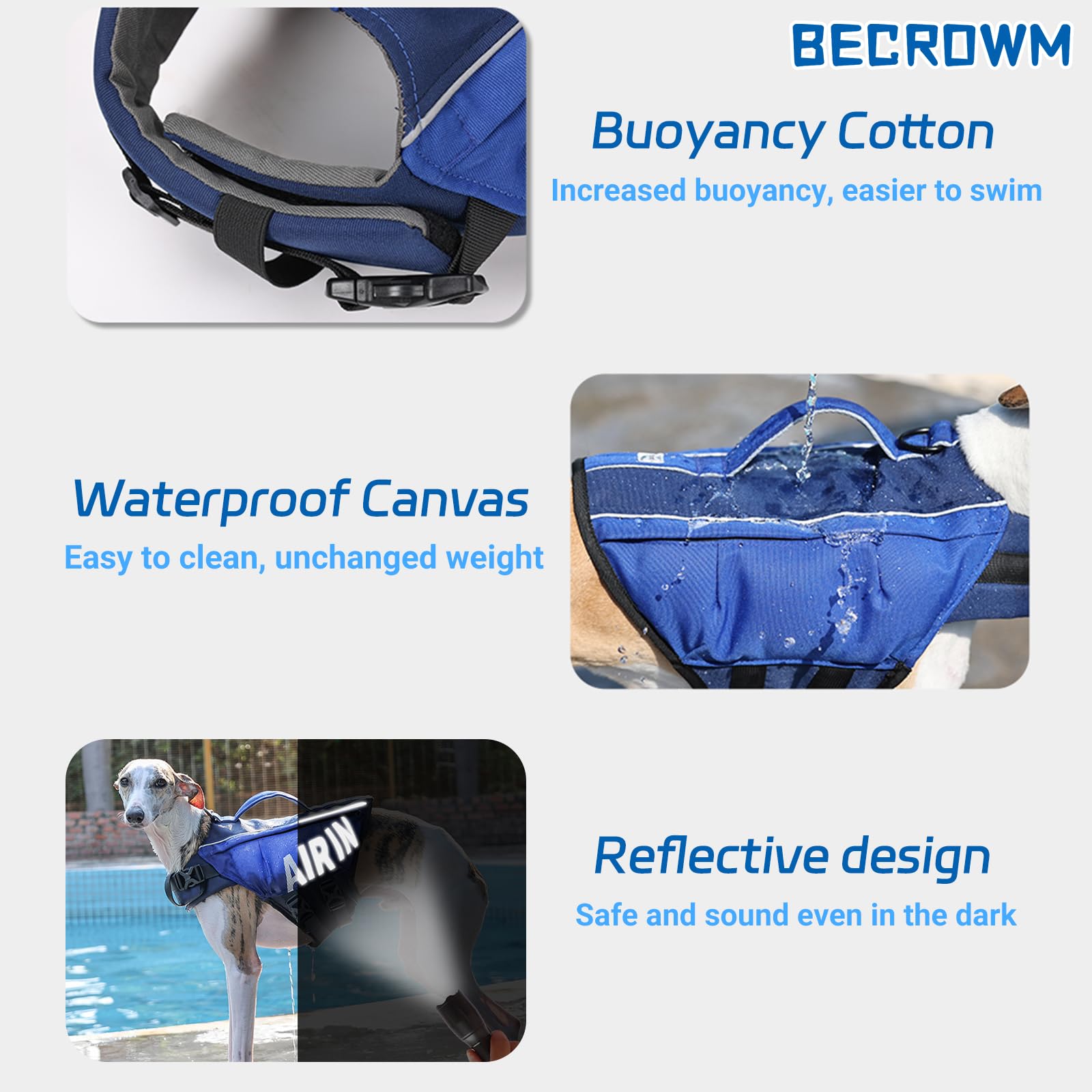 Becrowm Dog Life Jacket Ripstop Dogs Life Vest For Swimming Boating Dog Safety Vest Adjustable Preserver With High Buoyancy And