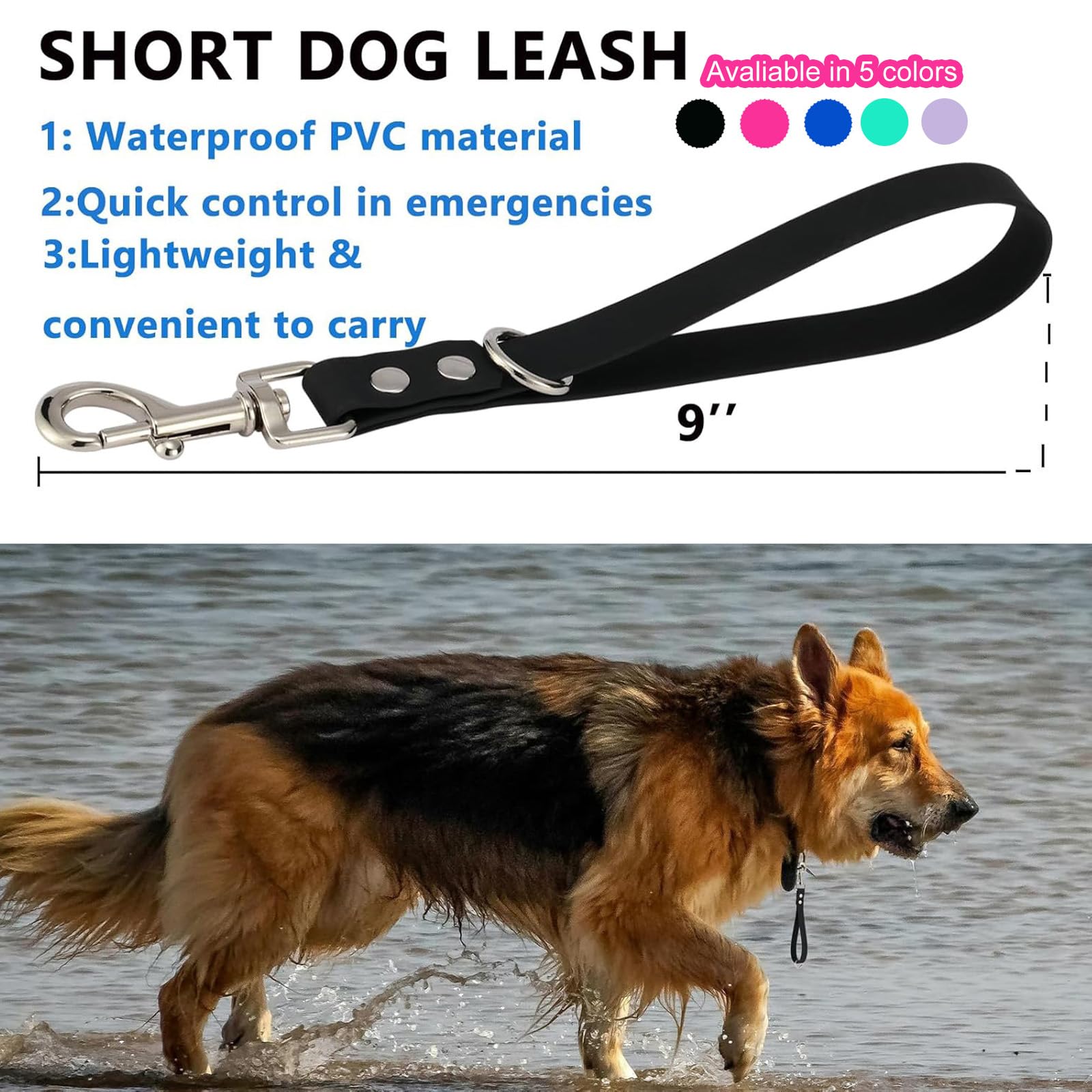 Short Dog Leash - 9 Inch Dogs Lead Green Grab Tab Heavy Duty Waterproof Pvc Dog Training Traffic Leashes For Safety Control Beha