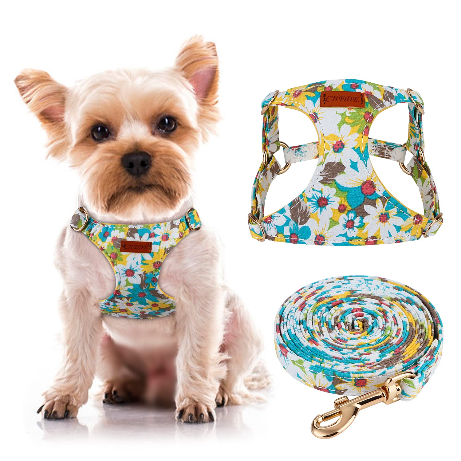 Chede No Pull Floral Pattern Dog Harness- Lightweight And Soft Dog Harness, Adjustable Small Dog Harness And Leash Set, With Dog