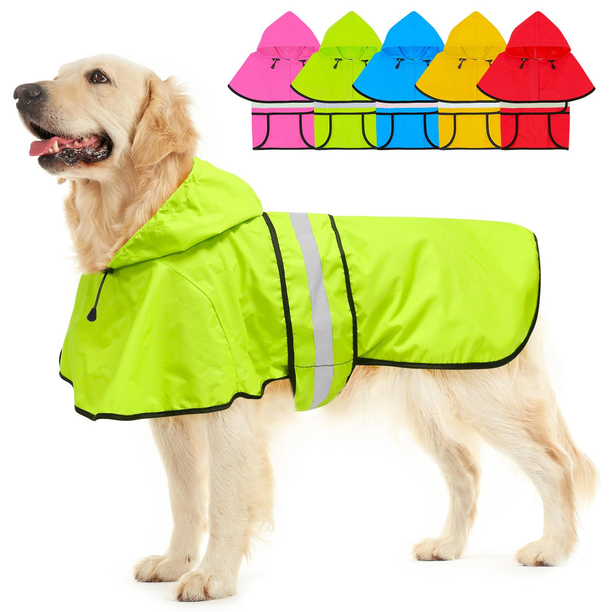 Dolitego Dog Raincoat - Reflective Dog Rain Coat, Waterproof Dog Jacket, Adjustable Dog Rain Jacket With Hoodie, Lightweight Dog Poncho Slicker For Small Medium Large Dogs (X-Large, Green)