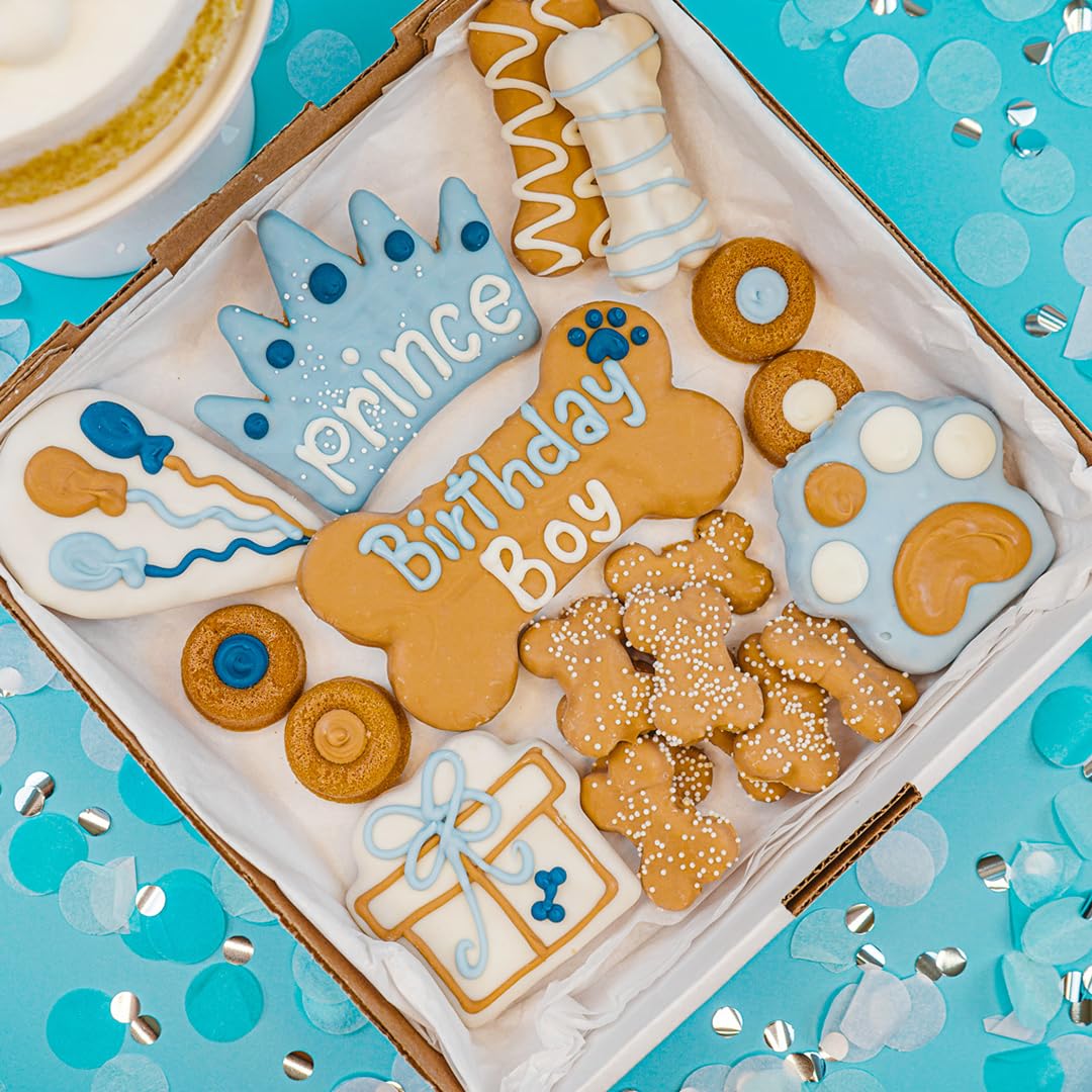 Wufers Dog Birthday Cookie Box - Dog Cookies, Human Grade Ingredients, Cute Hand Decorated and Gentle for Tummies of All Breed S