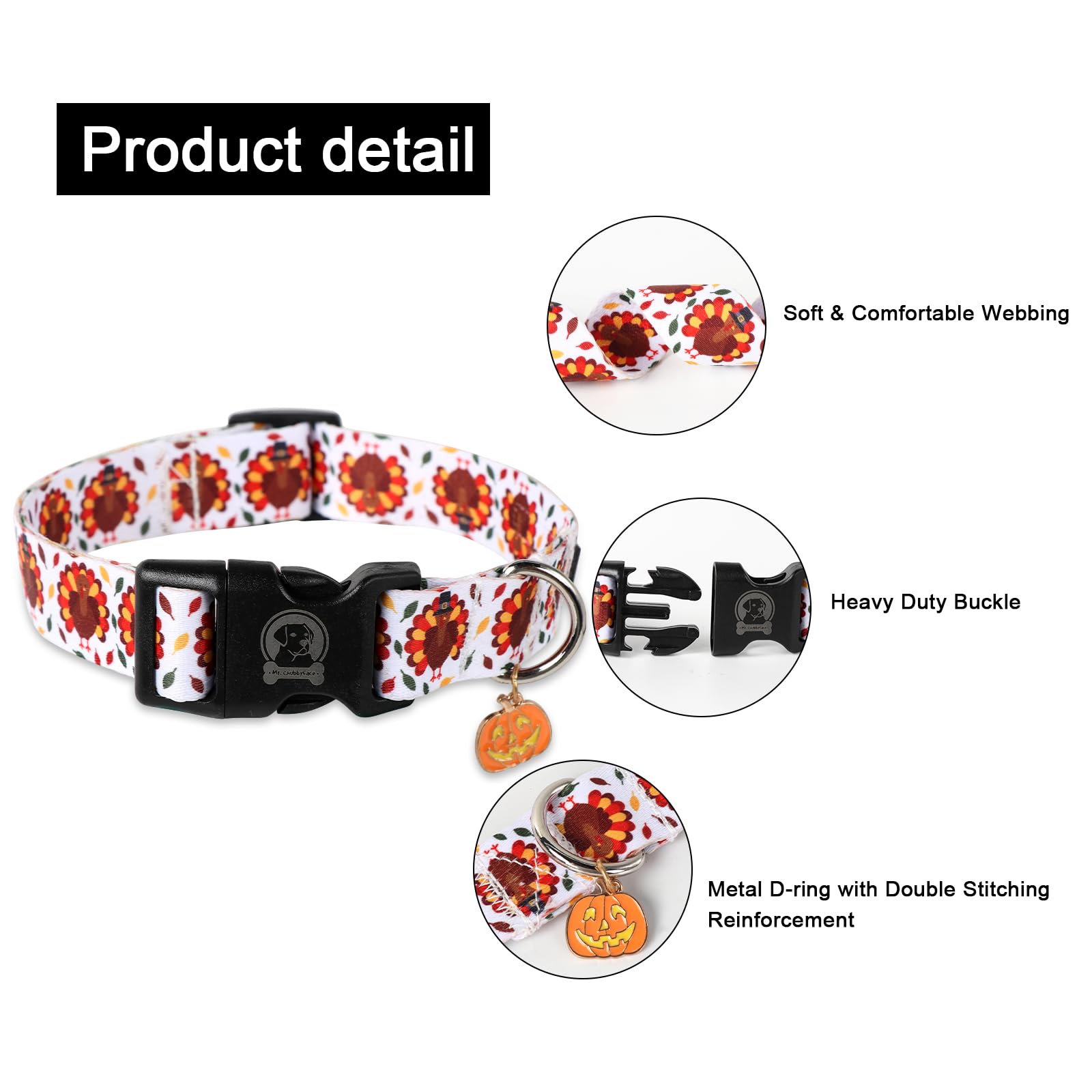 Thanksgiving Day Dog Collar Mr. Chubbyface Adjustable Turkey Pet Collar For Small Medium Large Dogs