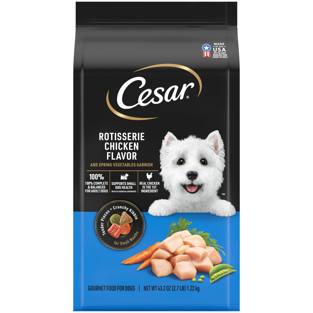Cesar Small Breed Dry Dog Food Rotisserie Chicken Flavor And Spring Vegetables Garnish, 2.7 Lb. Bag