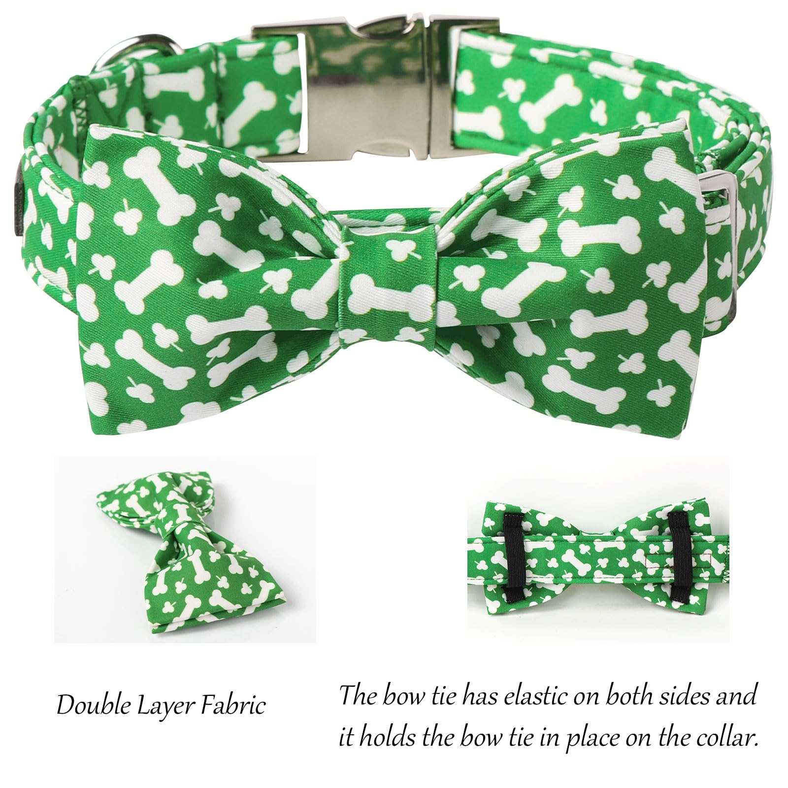 Lionet Paws St. Patrick Green Dog Collar, Bone Dog Collar For Large Dogs, Adjustable Cotton Clover Pet Collars For Large Dogs