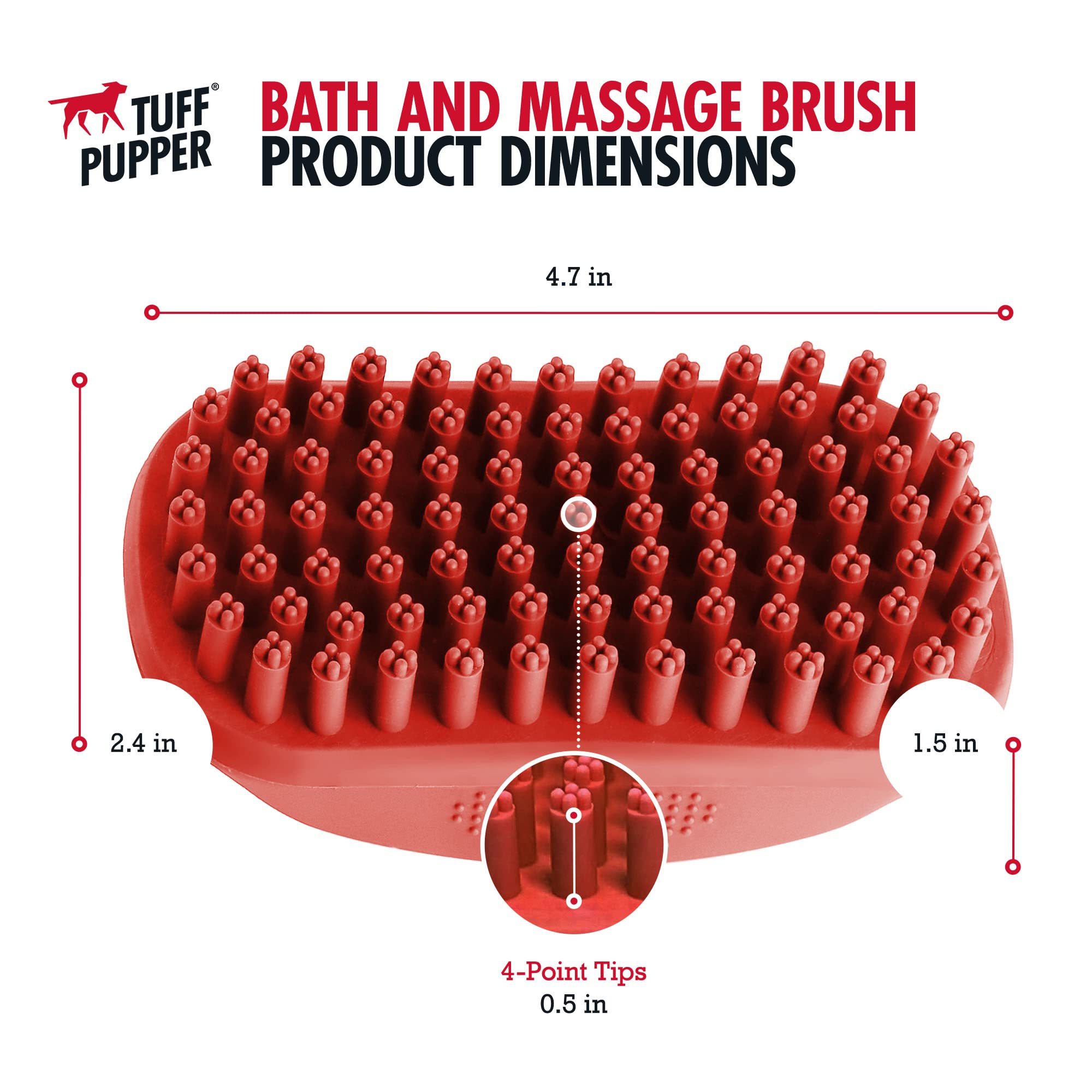Tuff Pupper Dog Bath Brush, Silicone Pet Hair Remover Brush For Shampooing & Massaging Dogs, Dog Washing Brush With Soft Rubber Bristles Gently Removes Loose & Damaged Fur
