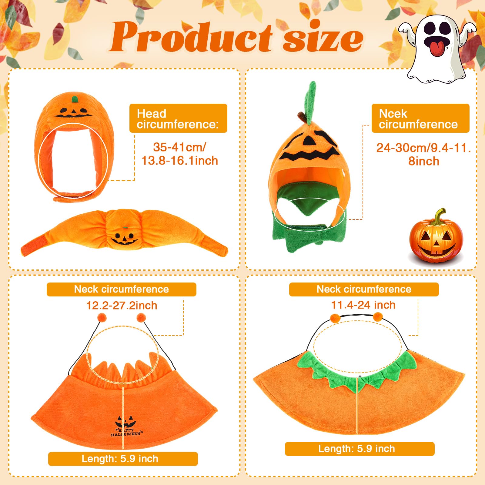 Huhumy 2 Sets Pet Pumpkin Costume Cat Halloween Cloak Hat Set for Dog Cat Halloween Costumes Pumpkin Hat for Dogs Puppy Poncho S
