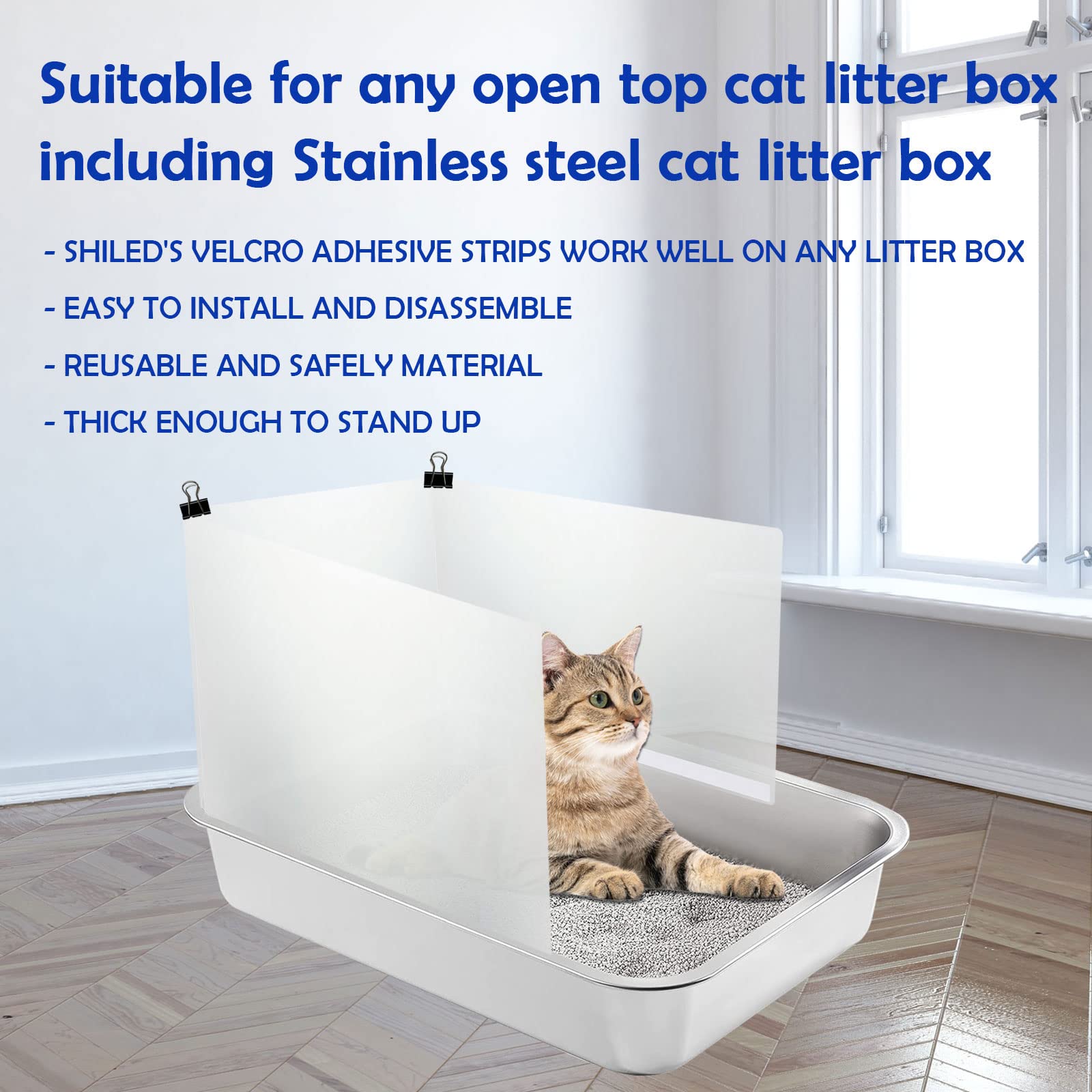 3 Pack Large Size Cat Litter Box Pee Shields, Easy Cleaning Frosted High Side Litter Box Splash Guard Cat Pee Shields for Open T