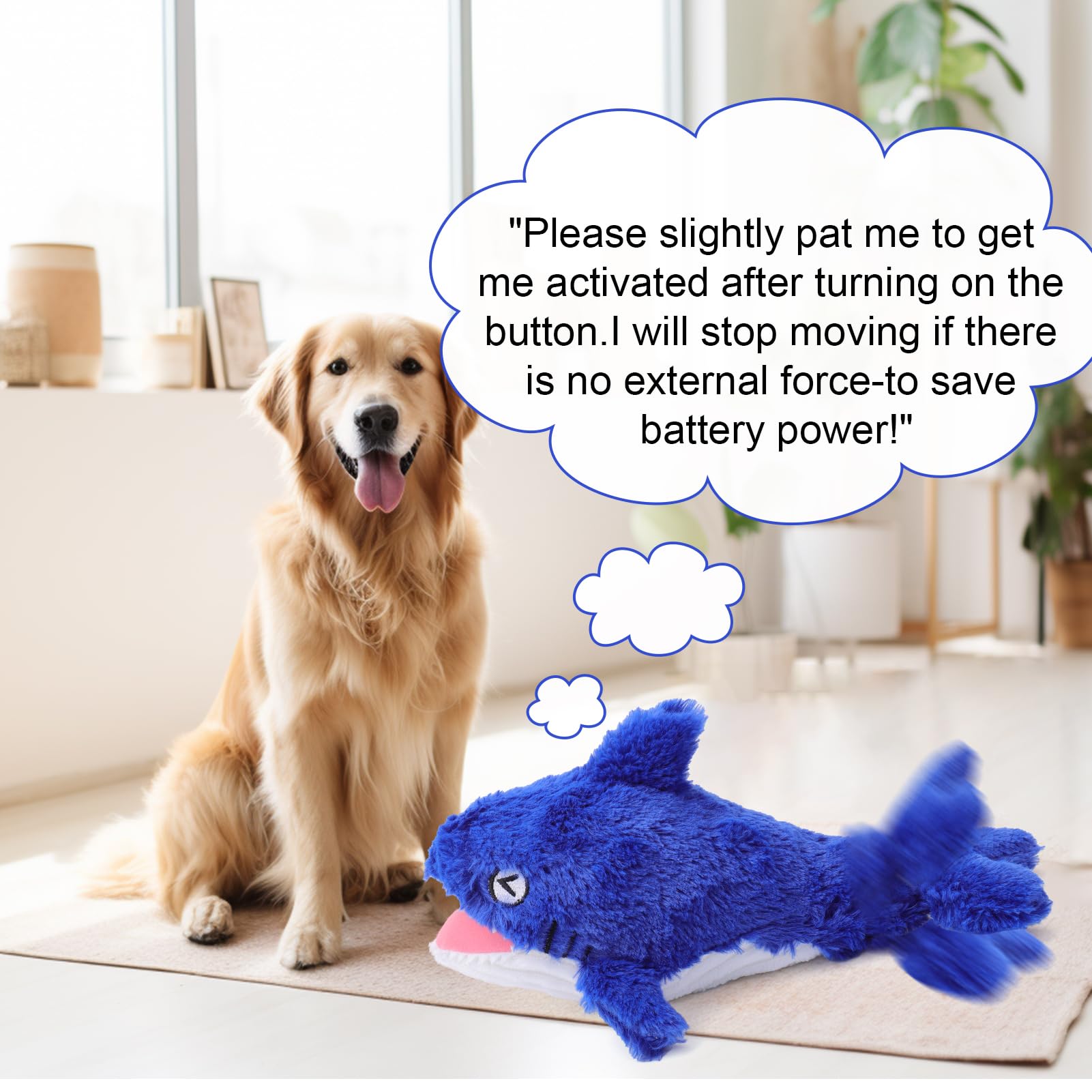 Mity Rain 2 In 1 Interactive Dog Toys, Shark Dog Toy To Keep Them Busy, Plush Squeaky Dog Toys, Rechargeable Wiggly Fish Blue Do