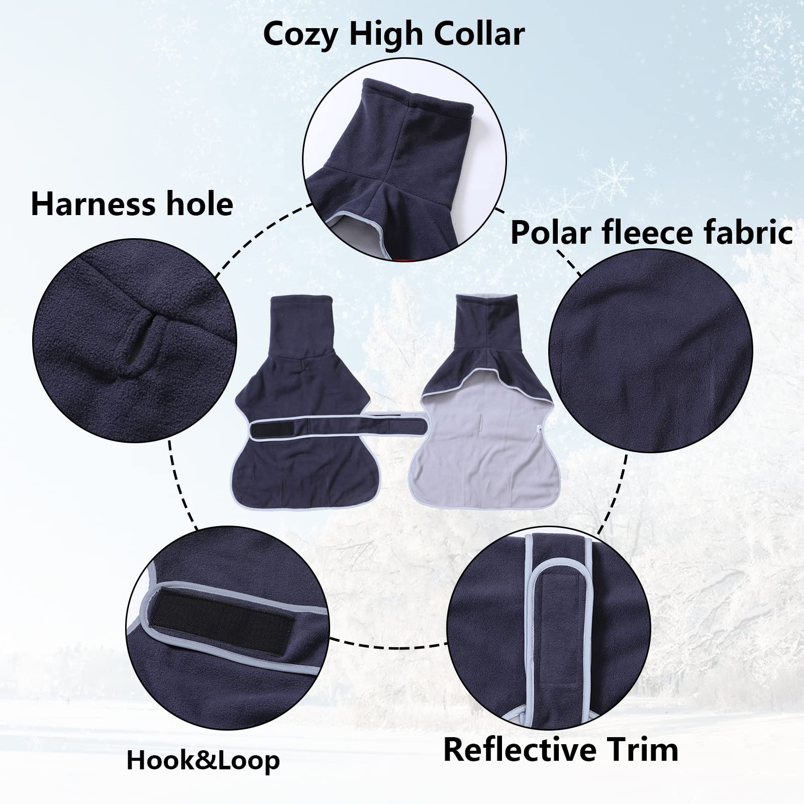 Greyhound Cosy Fleece Jumper, Dog Winter Coat With Warm Fleece Lining, Outdoor Dog Apparel With Adjustable Bands For Medium, Lar