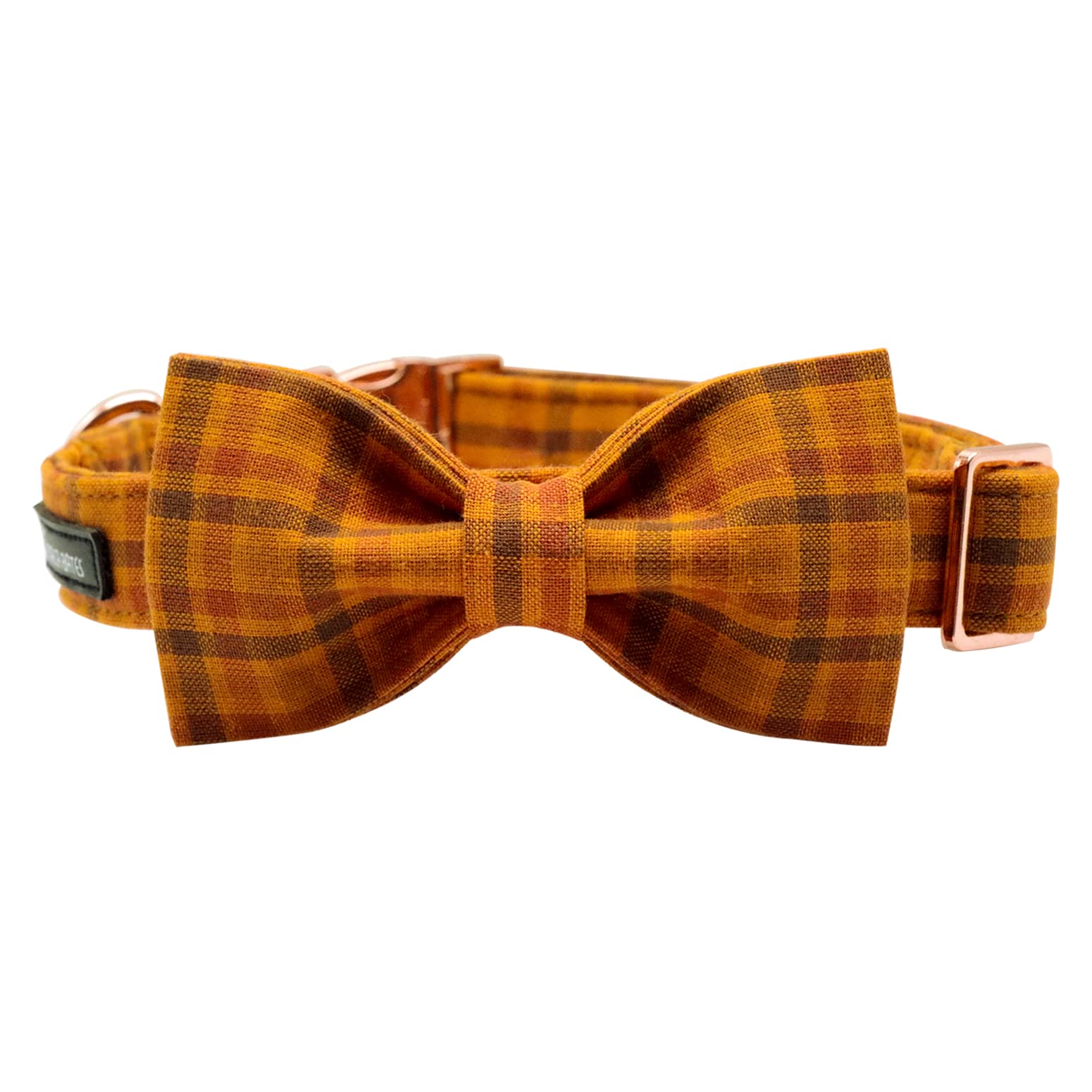 Maca Bates Fall Dog Collar With Bow Tie Soft Cotton Pumpkin Plaid Dogs Collars With Bowtie Checkered Halloween Thanksgiving Day