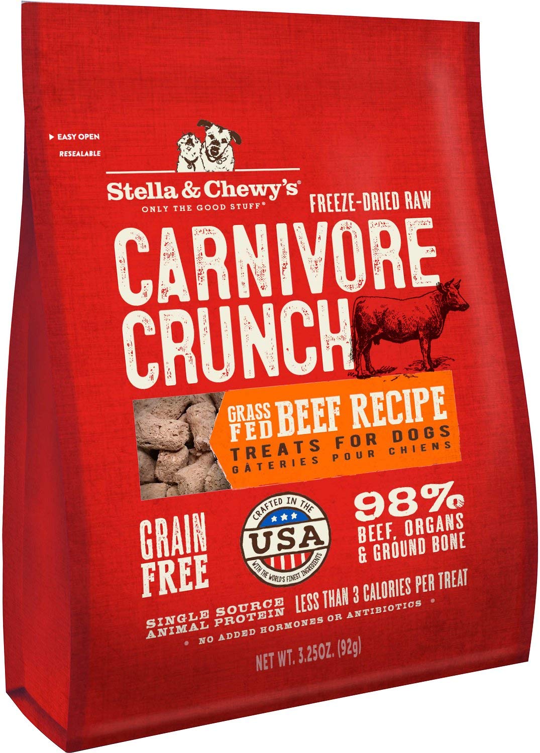 Stella & Chewys Carnivore Crunch Beef, Freeze-Dried Dog Treats 3.25oz bags (Pack of 3)