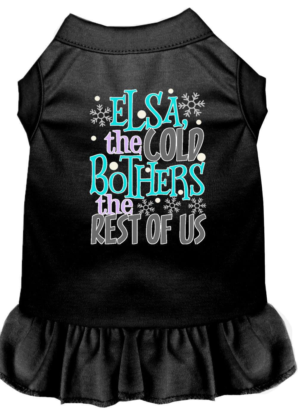 Pet Dog & Cat Dress Screen Printed, "Elsa, The Cold Bothers The Rest Of Us" Black W/Light Pink MD (6-10 lbs.)