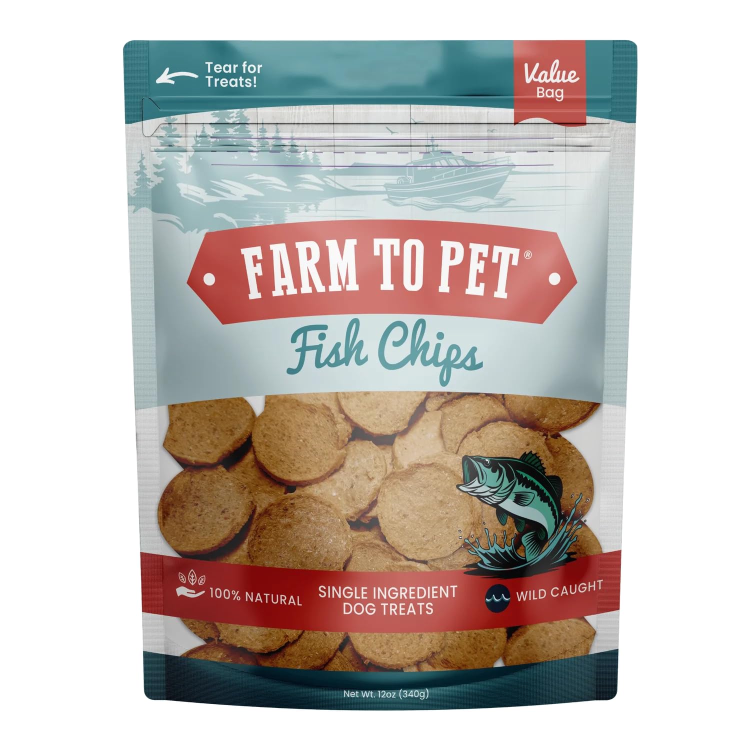 Farm To Pet - Dog Training Treats - 12 oz Fish Chips, Single Ingredient, Lean, All Natural, Healthy Treats for Small, Medium, La