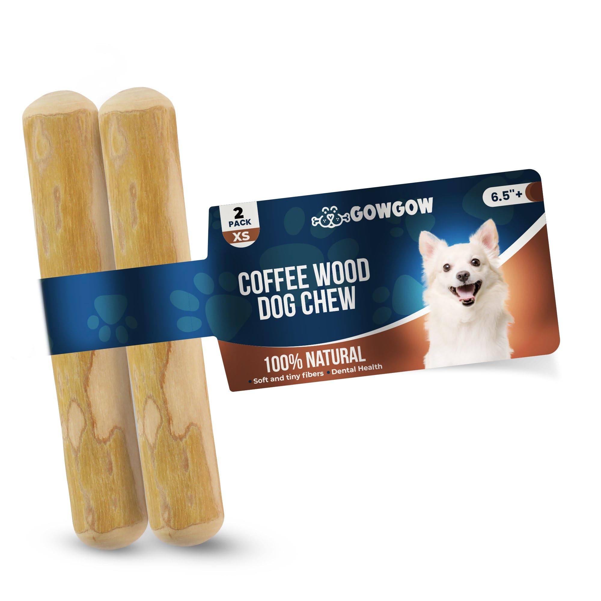 Gowgow Real Coffee Wood Chews For Dogs 11-20 Lbs, 6.5'', 2 Pack, Xs - 100% Natural Puppy Teething Toys, Stress Relief, Dog Healt