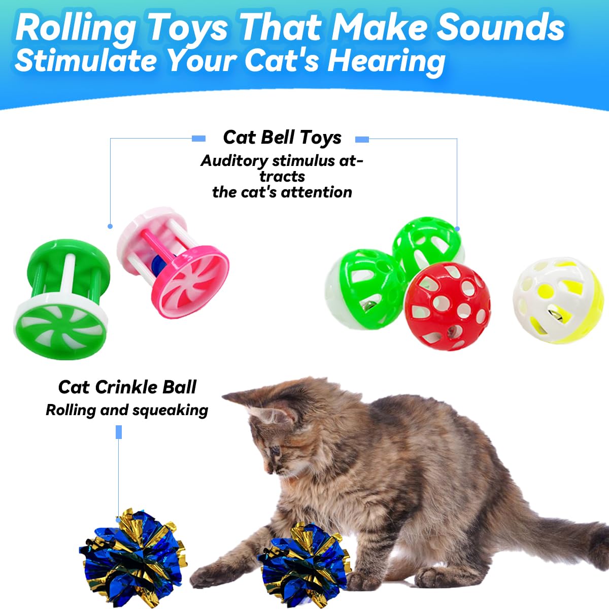 Quvovid Cat Toys 27 Packs Combo Set, Cat Catnip Fish And Ball Toy, Cat Bell Balls Crinkle Balls, Cat Spring Toys, Plush Mices At