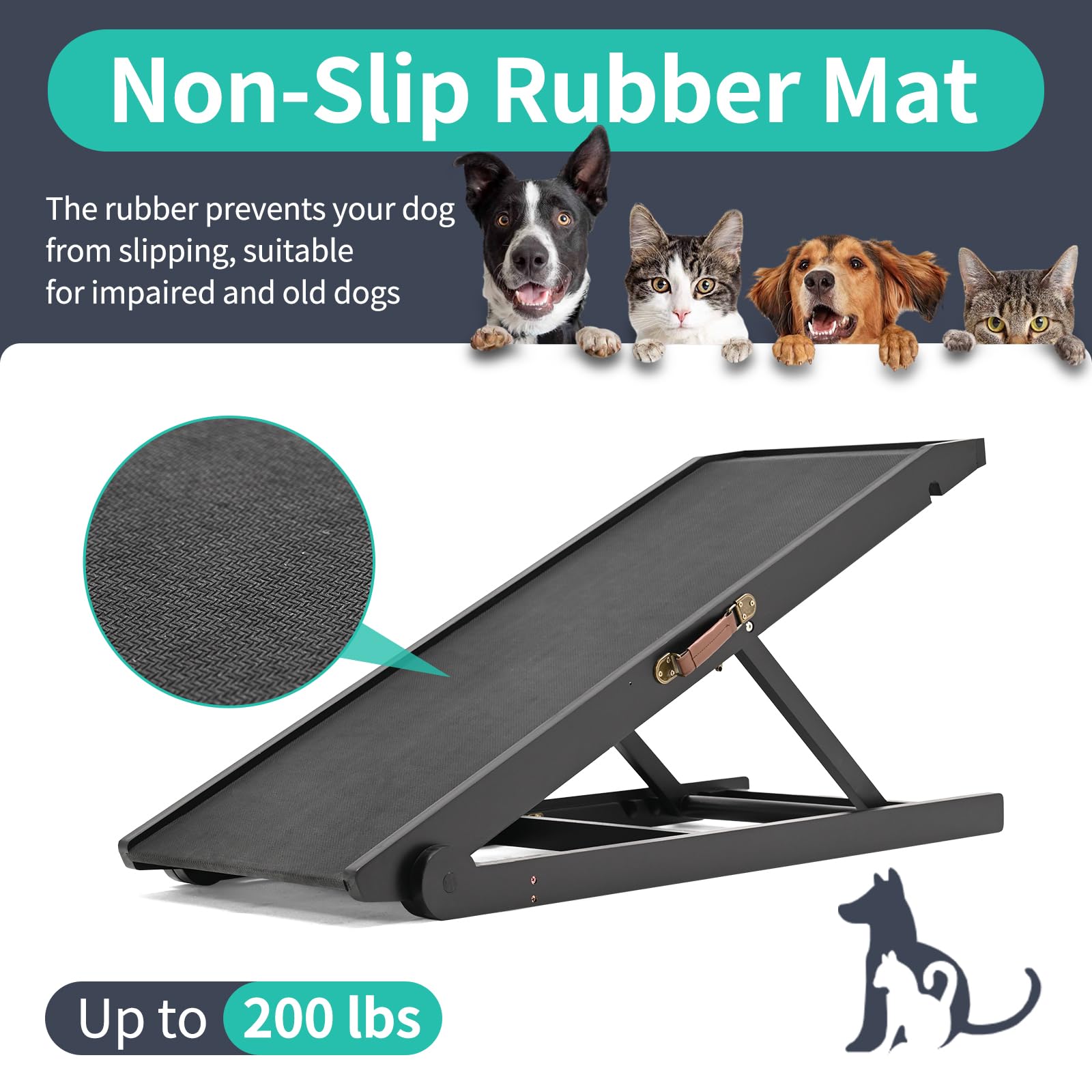 Dog Ramp, Adjustable Height Wooden Folding Pet Ramp For Bed, Couch,Suv-High Traction, Portable Paw Ramps For Small & Large Old D