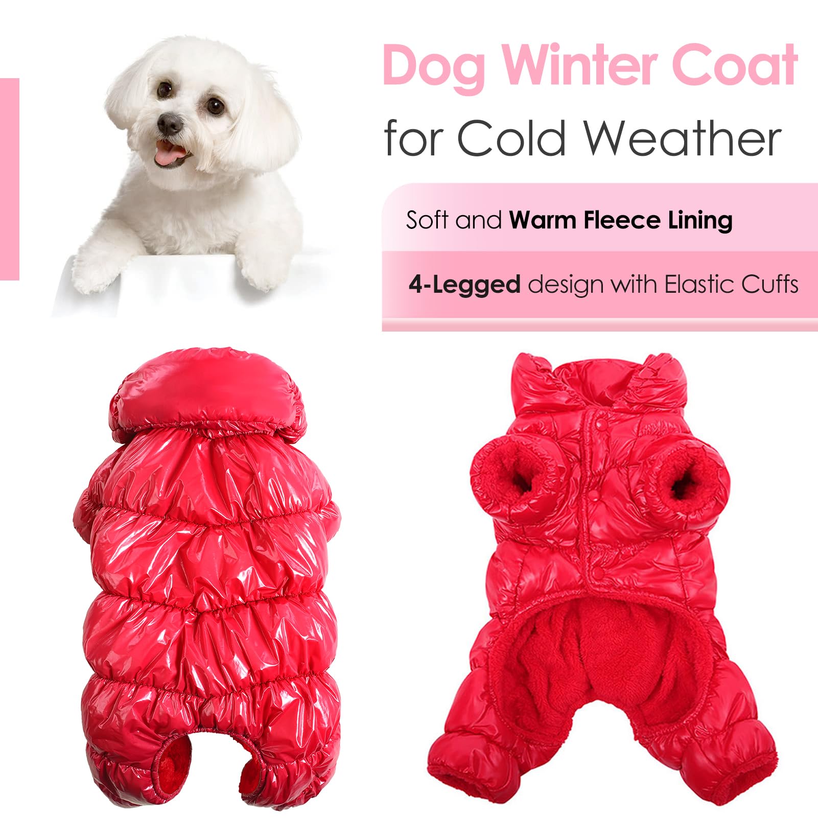 AOFITEE Dog Coat - Waterproof & Windproof Puppy Jacket for Winter, Fullbody Snowsuit, Fleece Vest, Red, M