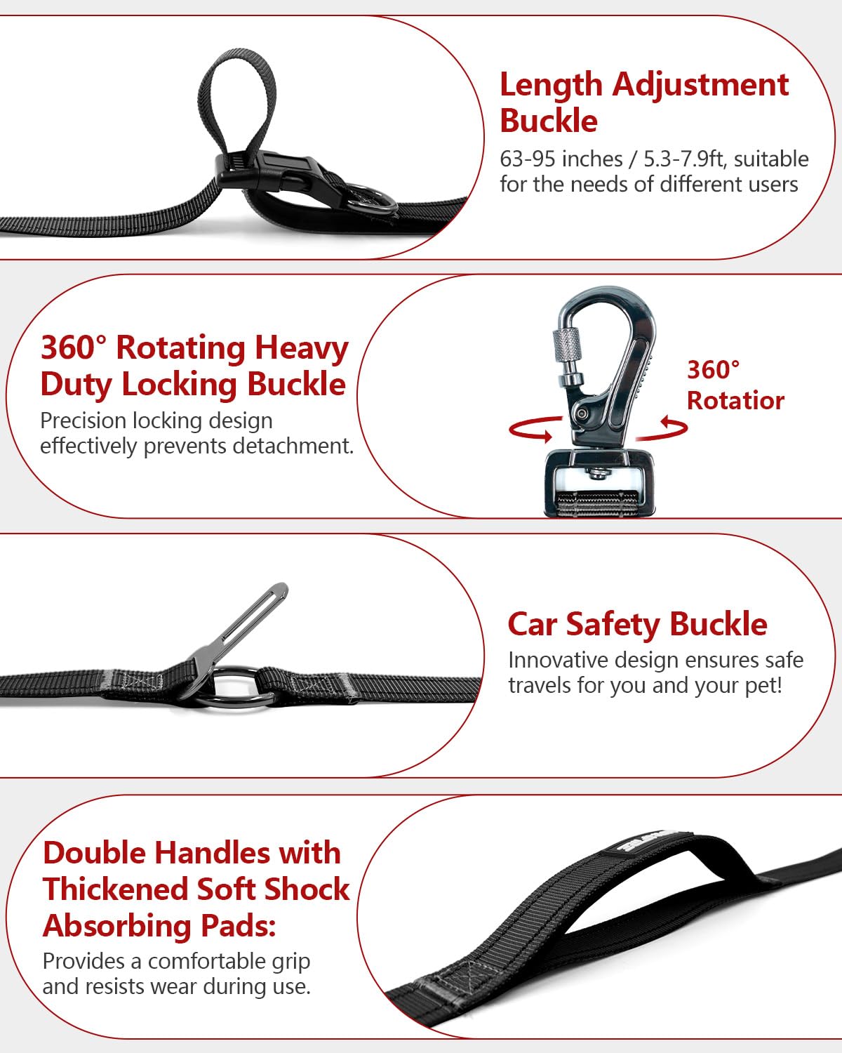 Wanfire Hands Free Dog Leash, Crossbody Dog Leash, 5.3-7.8Ft Waist Belt With Car Seatbelt And Double-Sided Reflective,Walking, J