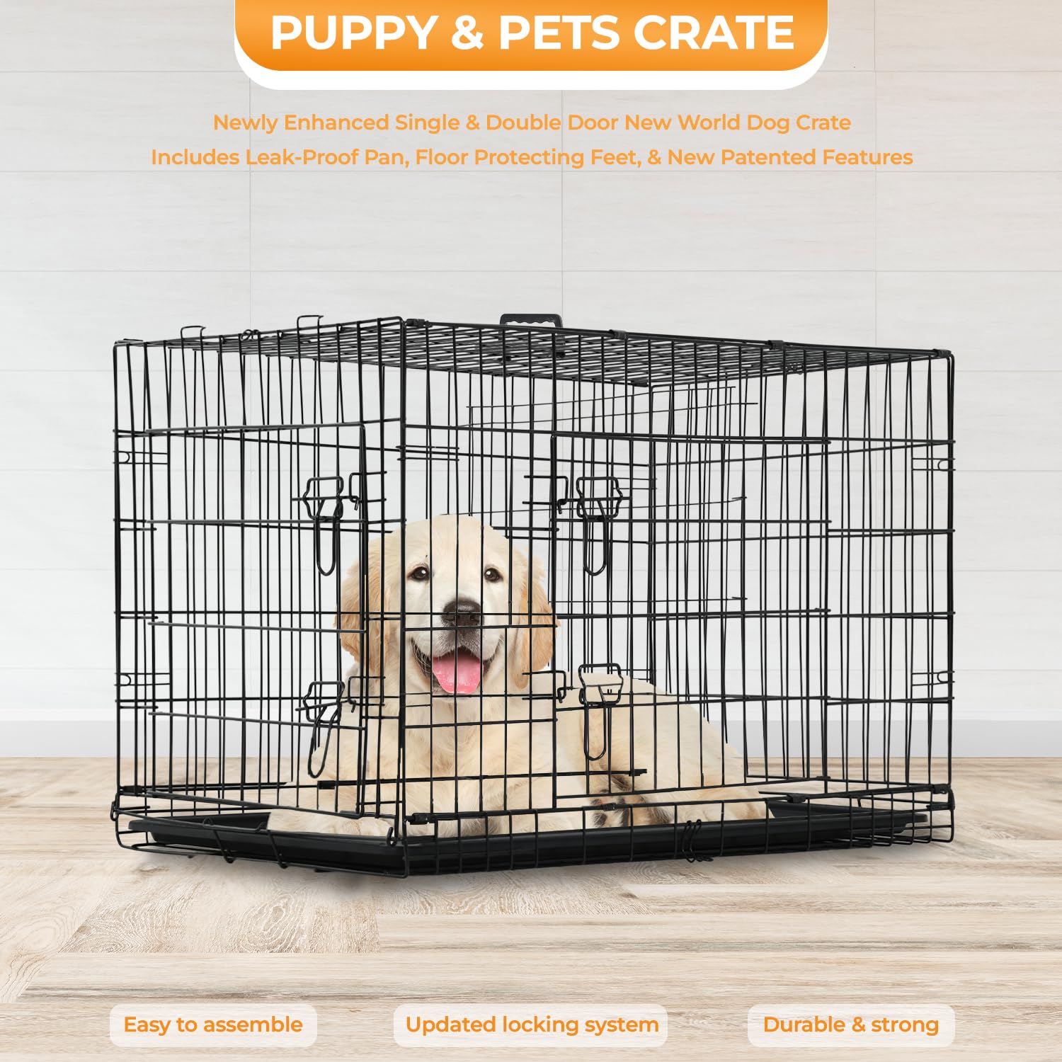 Paylesshere Large Dog Crate Kennel For Medium Large Dogs 30 Inches Metal Dog Cage Double-Door Folding Travel Indoor Outdoor Pupp