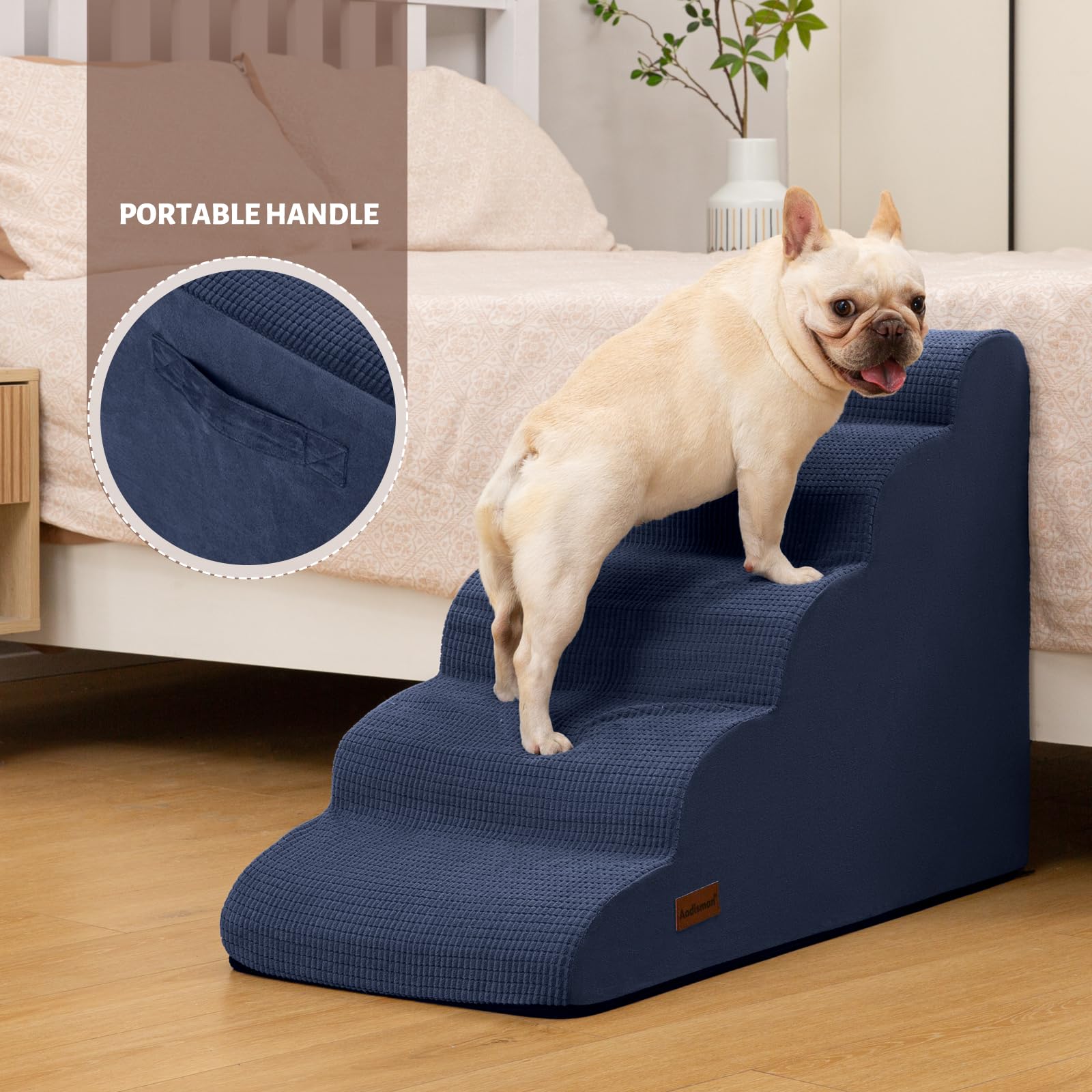 Aodisman 5-Step Dog Stairs & Ramp, Non-Slip Foam Pet Steps, 22.2" H, Blue
