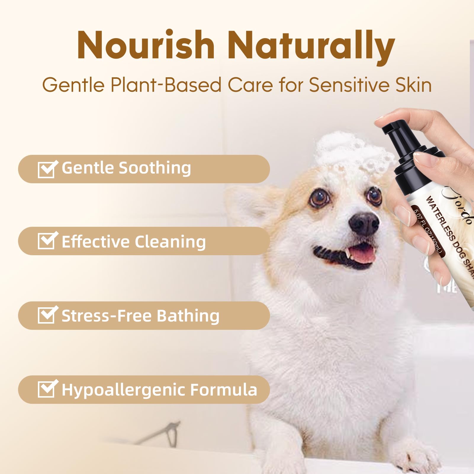Pjordo Waterless Dog Shampoo No Rinse Foam, Dog Dry Shampoo, With Pet Fur Care Oil, Pet Sensitive Glove & Stainless Steel Pets G