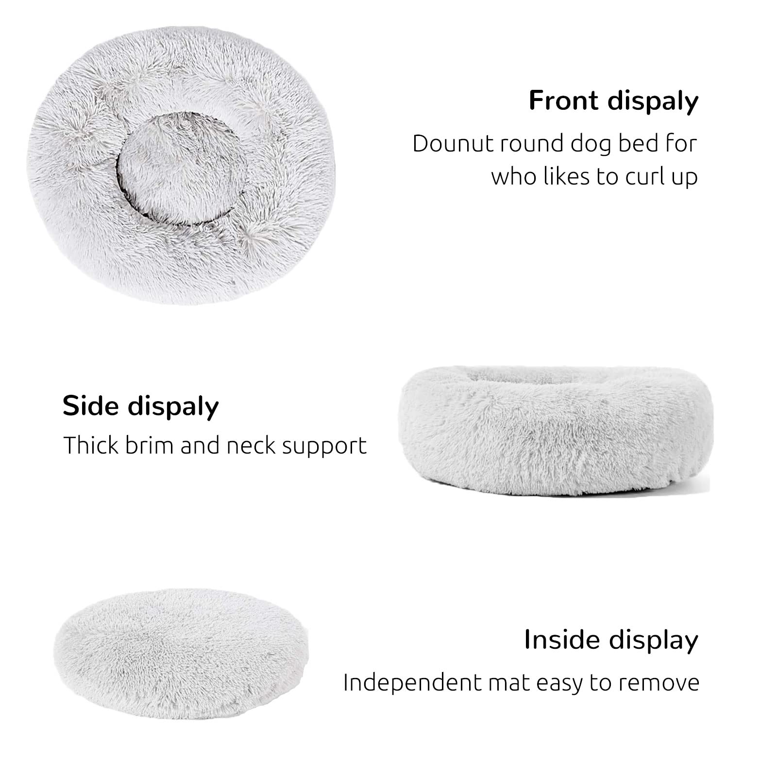 Hachikitty Calming Donut Cuddler Dog Beds, Medium Dogs, Fluffy, 24