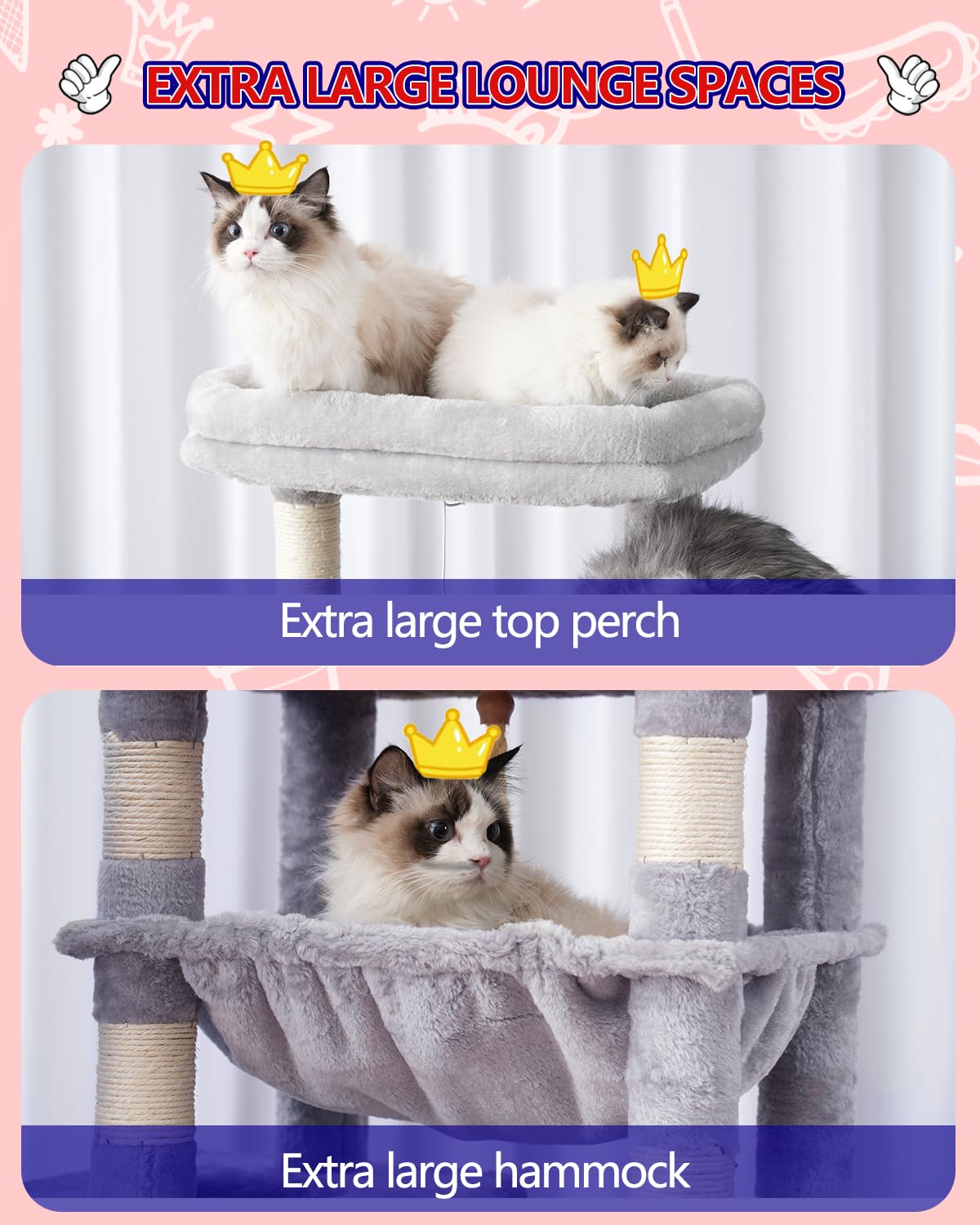 Gitelsnour Cat Tree, Cat Tower For Large Cats With 2 Big Platforms, 2 Baskets, Condo And Toys, 63'' Cat Scratching Posts For Ind