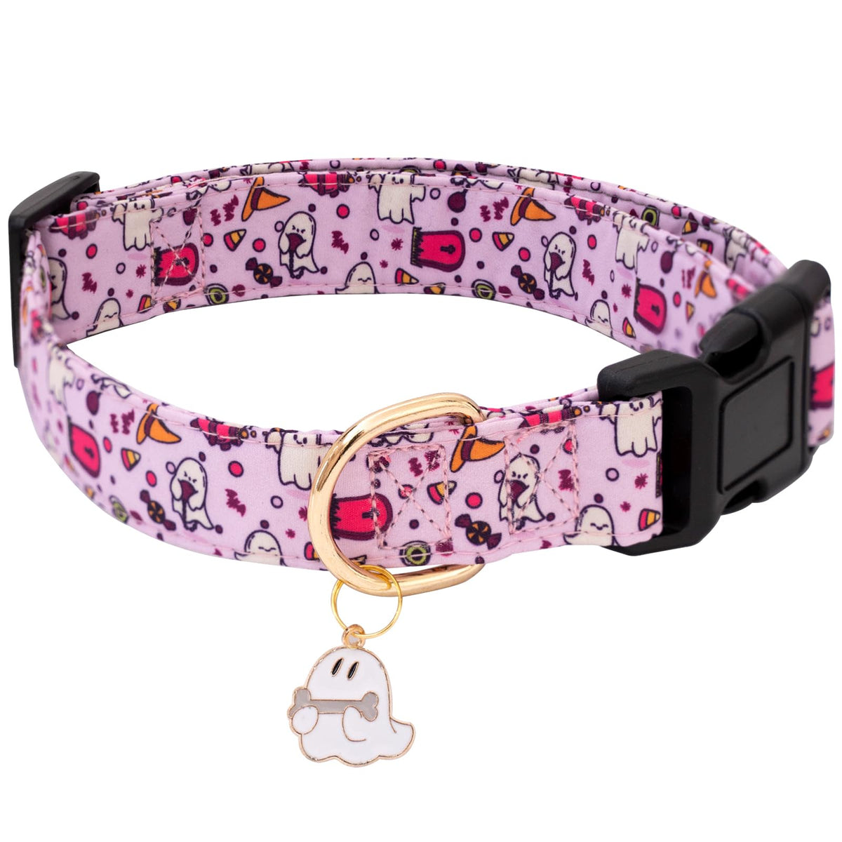 Faygarsle Fall Dog Collar Adorable Ghost Pattern Halloween Collar For Dogs Autumn Collar For Small Medium Large Female And Male Dogs Cute Neckwear For Dogs Purple Collar For Boy Girl Dogs Xs