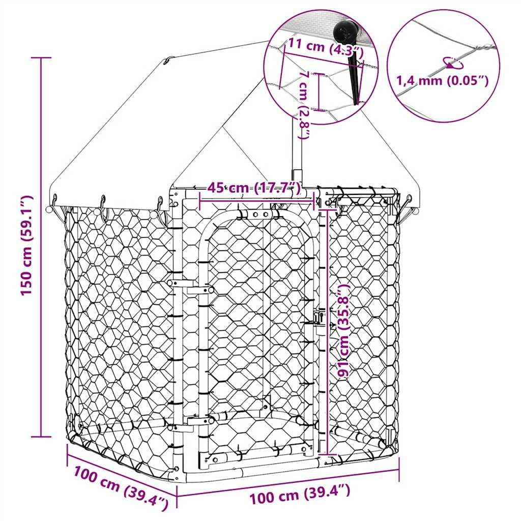 Outdoor Dog Kennel with Roof 39.4x39.4x59.1