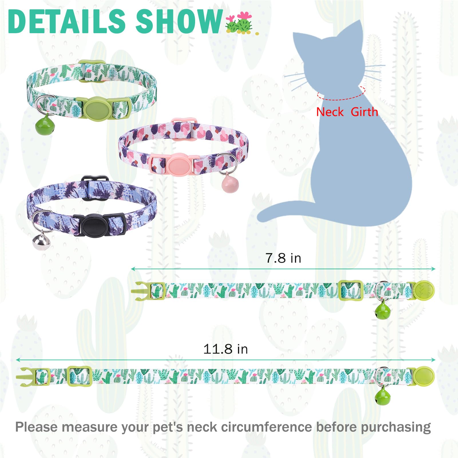Scenereal Breakaway Cat Collar With Bells, Safety Buckle Soft Adjustable Cats Collars For Spring Summer Daily Wearing, Kitten Pu