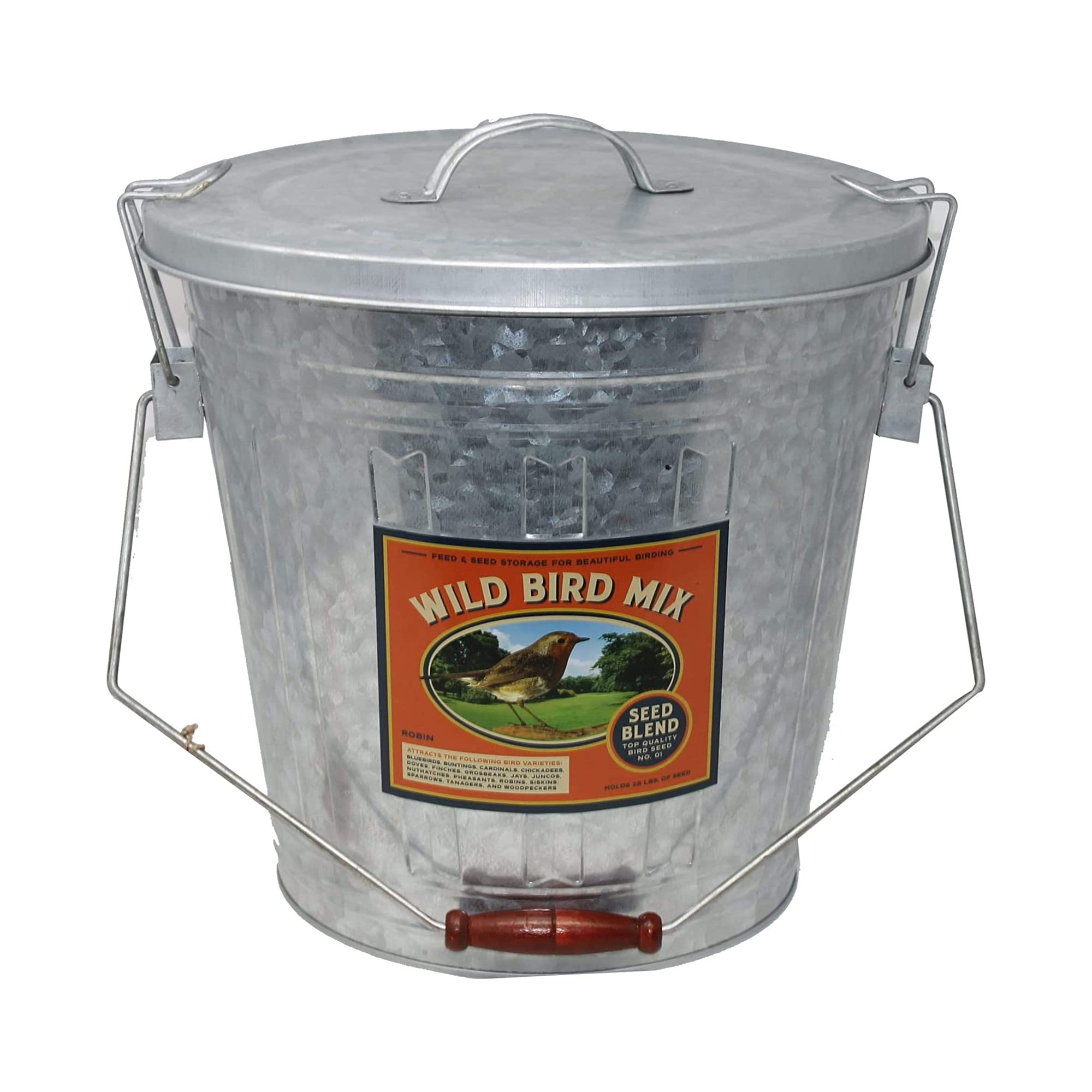 Audubon Woodlink Galvanized Steel Rustic Farmhouse Bird Food and Seed Locking Storage Bucket Bin with Scoop, Holds up to 16.5 Qu